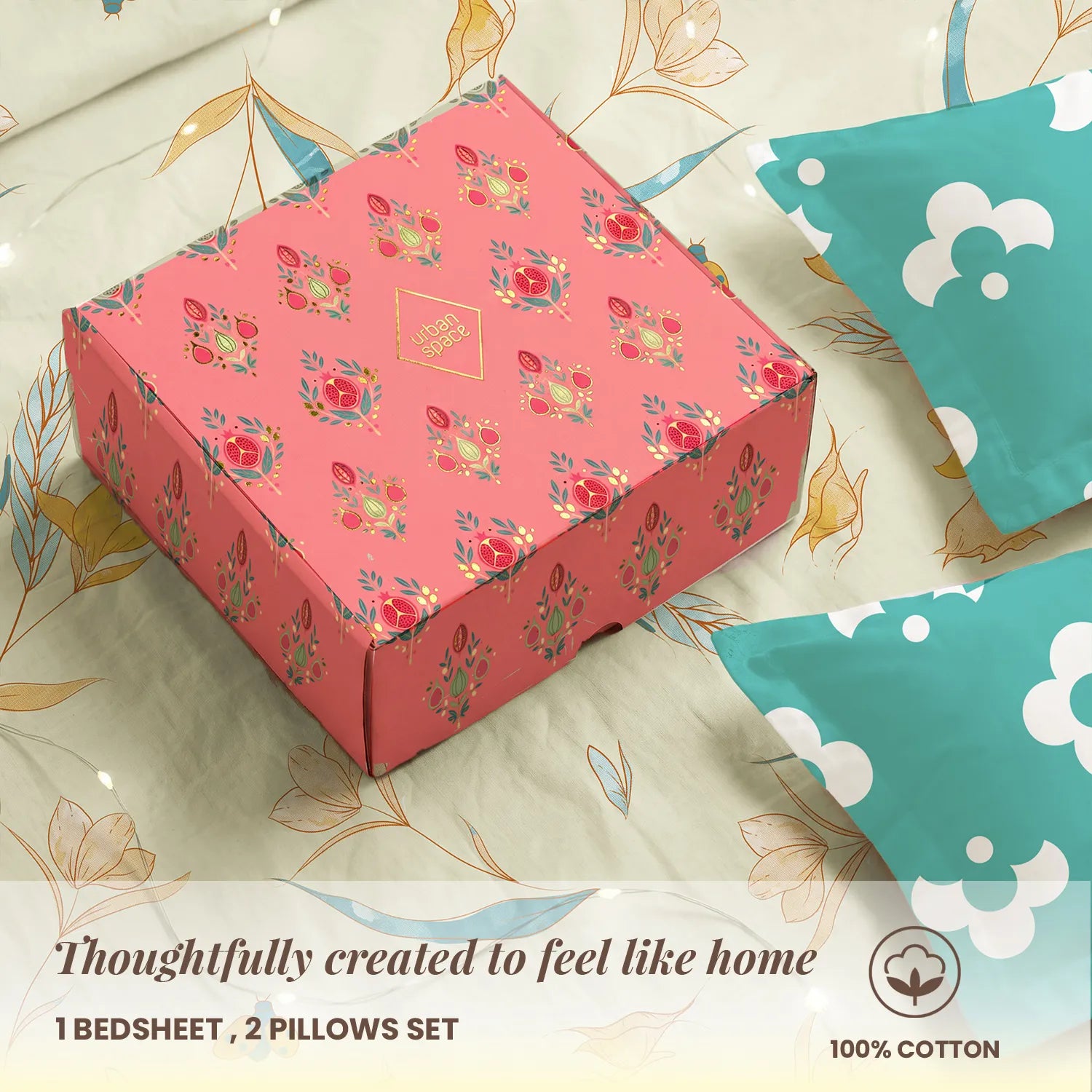 144 TC 100% Cotton Bedsheet Set in Gift Box - Sprinkle Buttercream