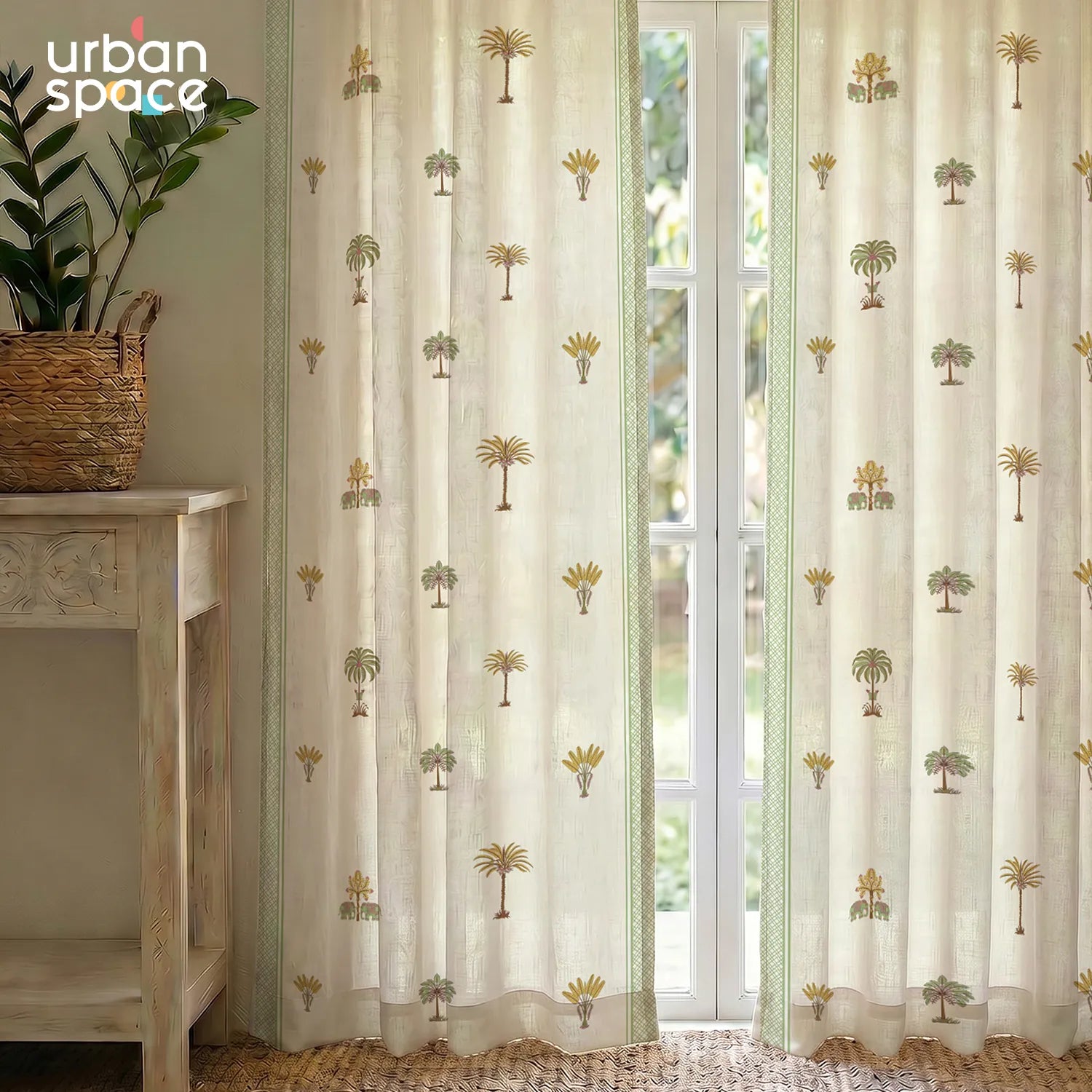 100% Cotton Curtains for Living Room, Bedroom curtains - Pack of 2 curtains, Madhavi Sage Green