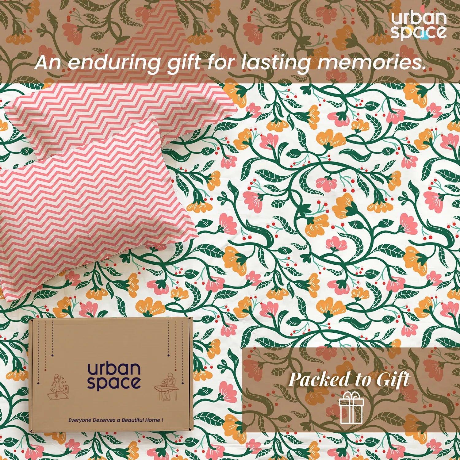 200 TC Glaced Cotton Microfiber Bedsheet in Giftbox with Pillow Covers - Kashmir