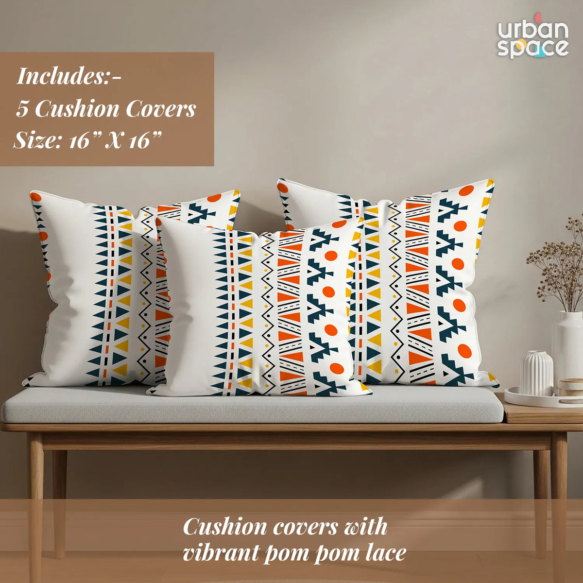 Table Cover + 5 Cushion Cover Combo Set - Ikat Orange