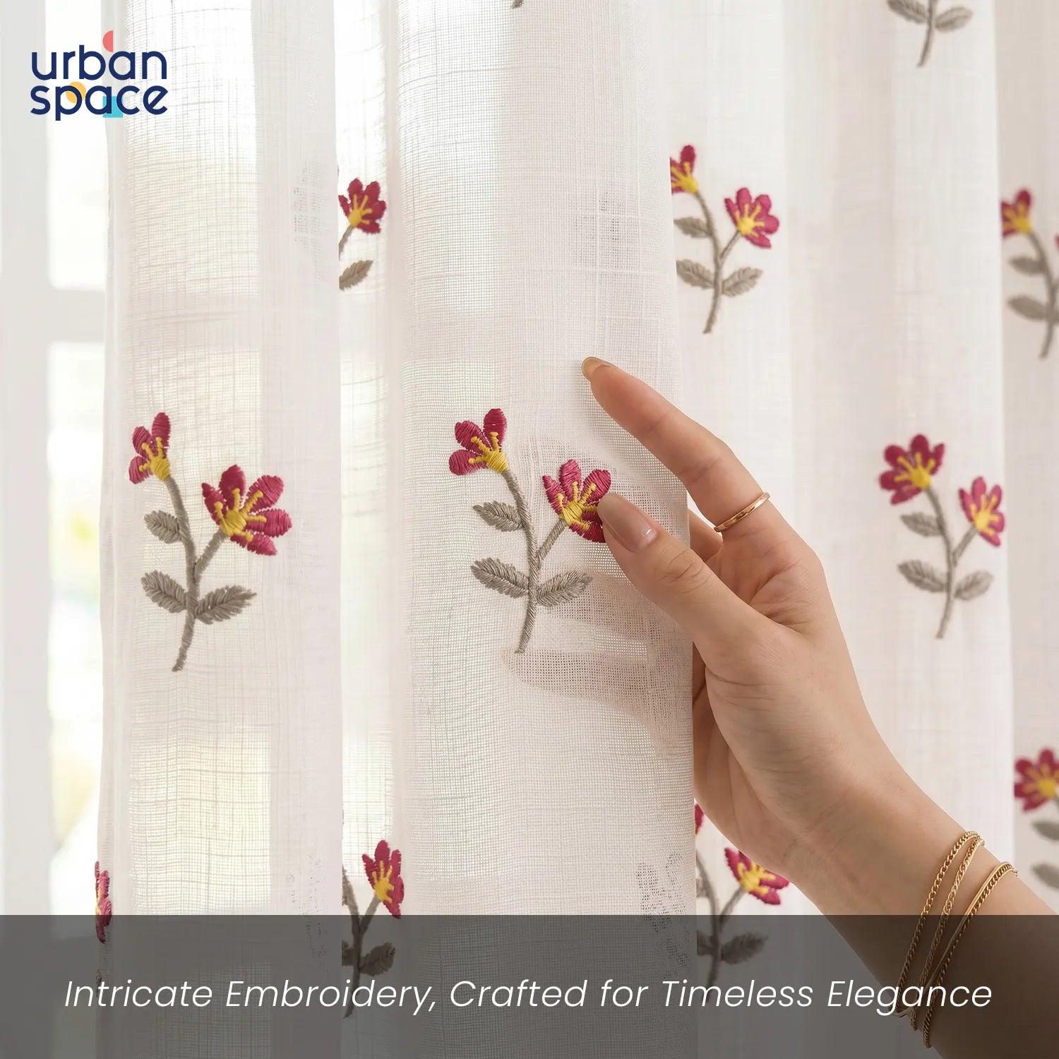 Aari Collection Woven Sheer Curtains, 50-55% Light Filtering Curtains - Pack of 1 - Neerja Dark Pink