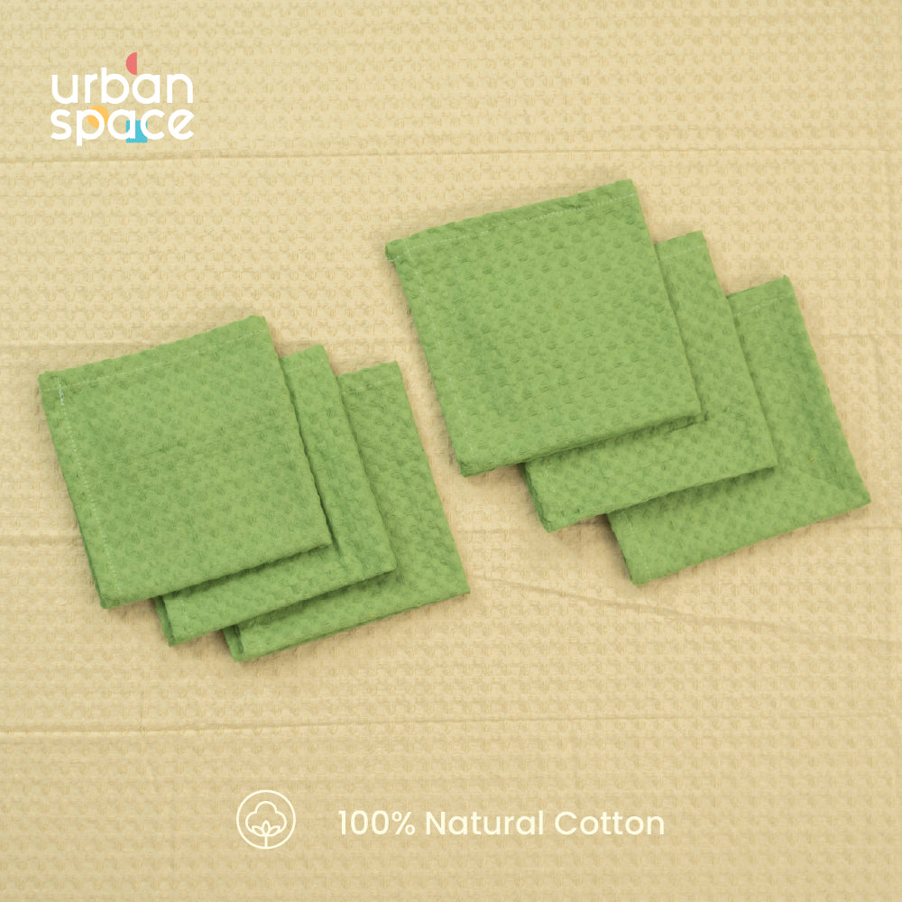 100% Cotton Waffle Multipurpose Kitchen Napkins, Dining Table Napkins, Machine Washable & Reusable - Set of 6 - Sage Green