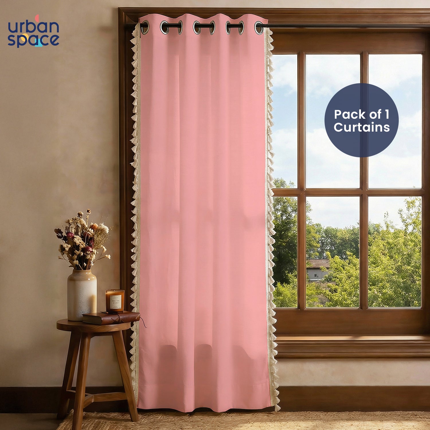 Premium 100% Cotton Curtain for Window & Curtains for Door - Pack of 1 Curtain, Aura Dusty Pink