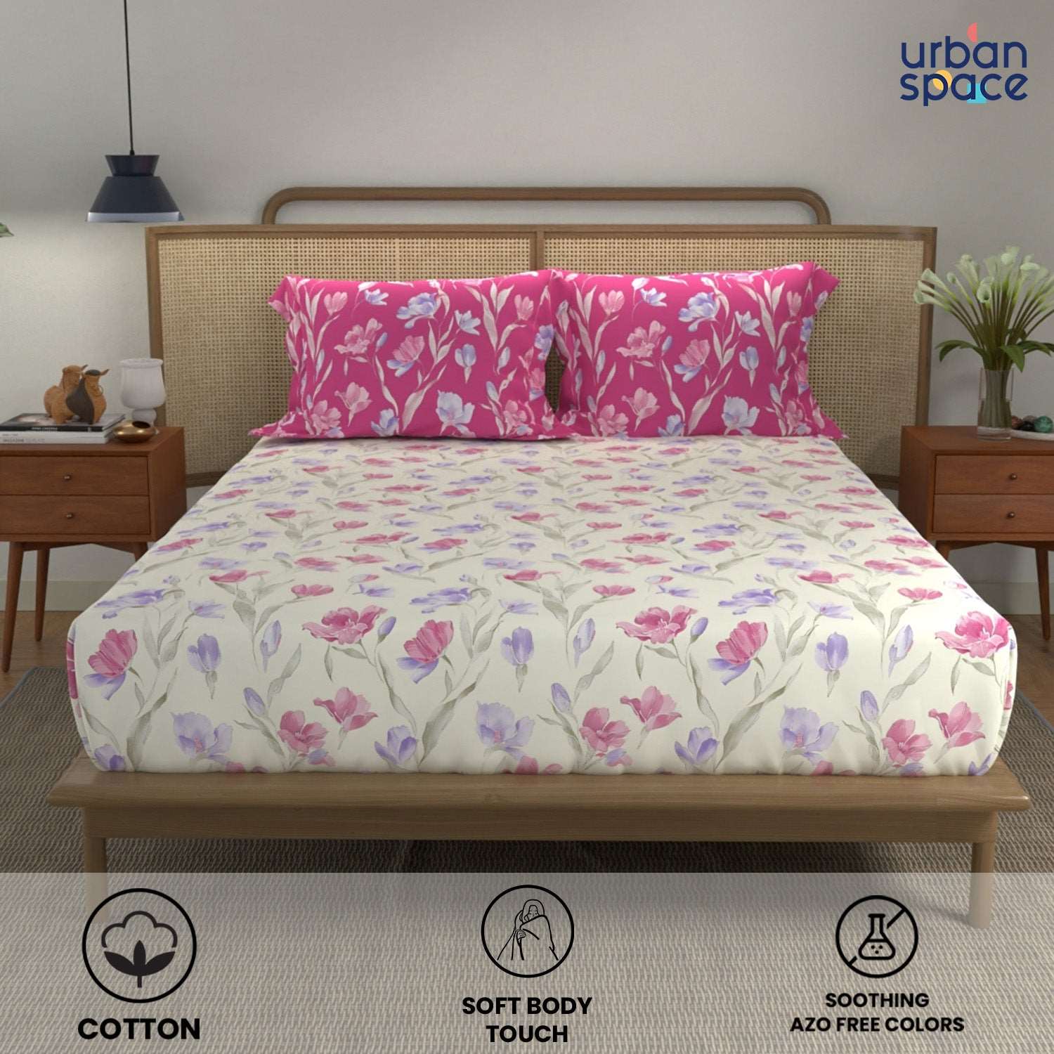 Divine - 100%  Cotton Double Bedsheet with 2 Pillow Covers - Atumn Pink