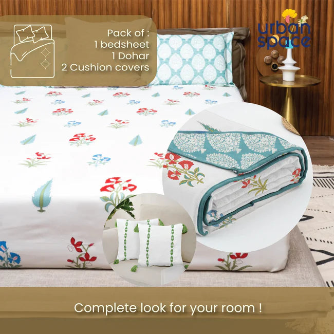 6 Pc Cotton Bedding Set in Gift Box, High Garden Red