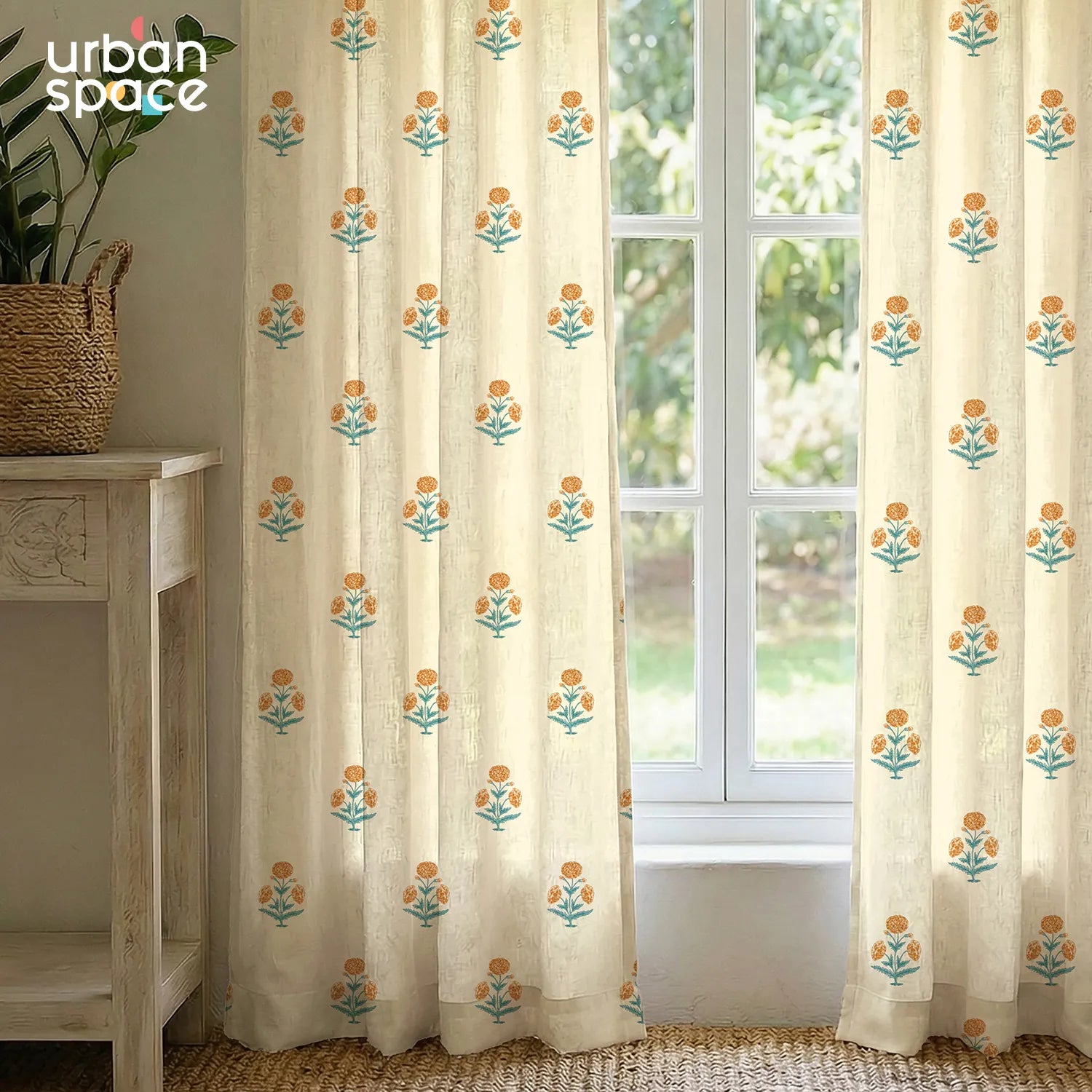 100% Cotton Curtains for Living Room, Bedroom curtains - Pack of 2 curtains, Sunflower - Yellow