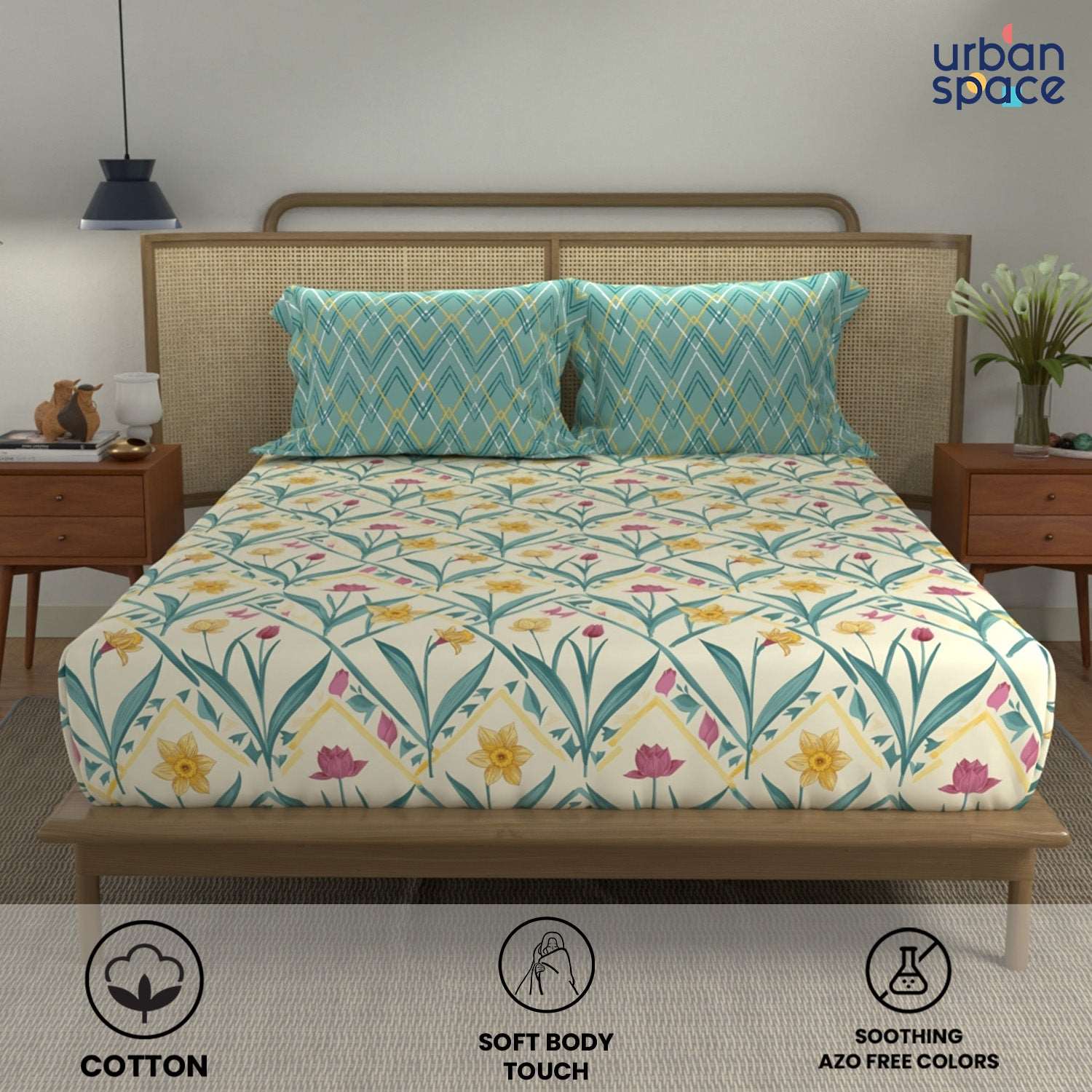 Divine - 100%  Cotton Double Bedsheet with 2 Pillow Covers - Spring Torquoise