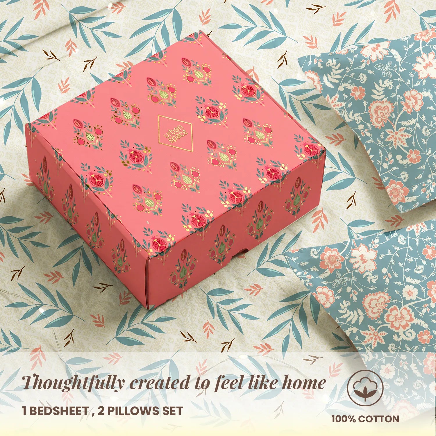 144 TC 100% Cotton Bedsheet Set in Gift Box - Raina Blue