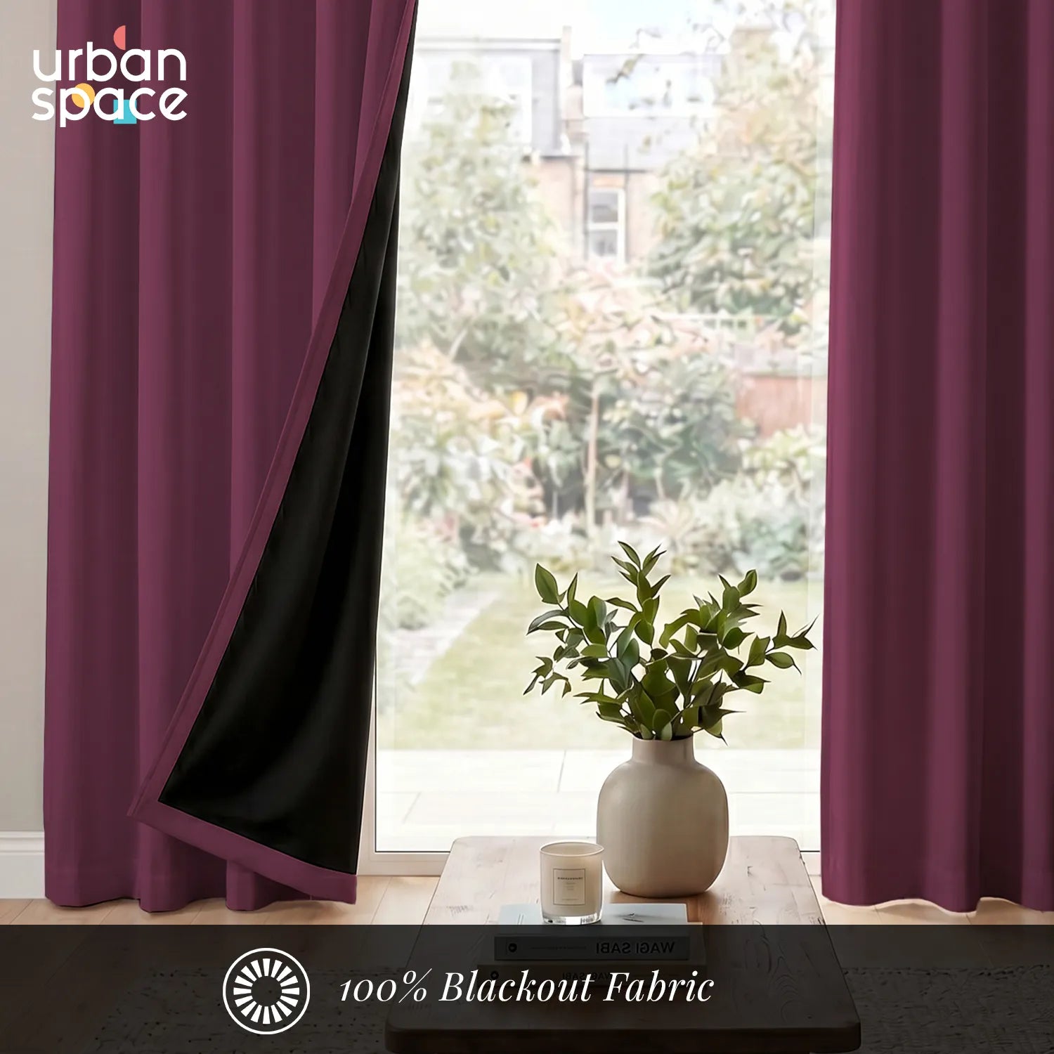 100% Blackout Curtains for Door and Window with Track Channel, Pack of 2 - Mauve