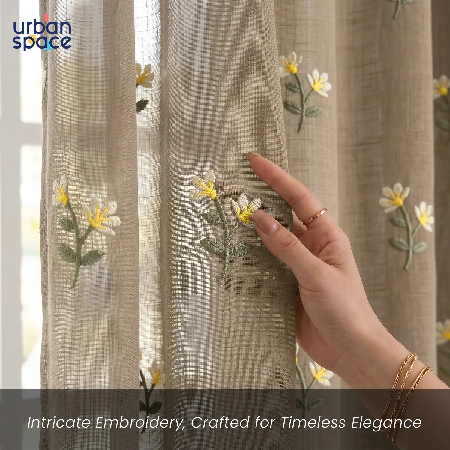 Aari Collection Woven Sheer Curtains, 50-55% Light Filtering Curtains - Pack of 1 - Neerja Pastel Yellow