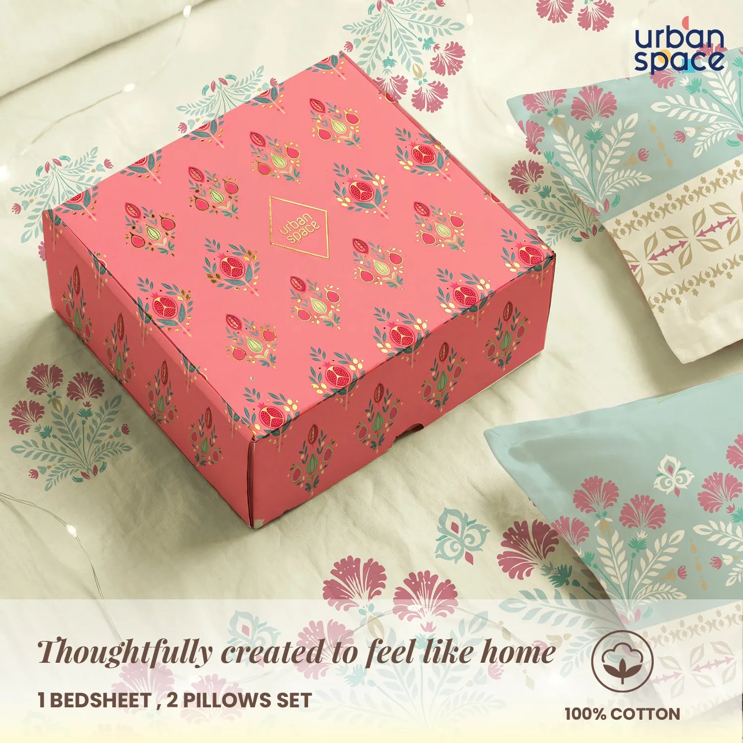 Serene 200 TC 100% Cotton Bedsheet with Pillow Covers in Giftbox - Malhaar Dusty Blue