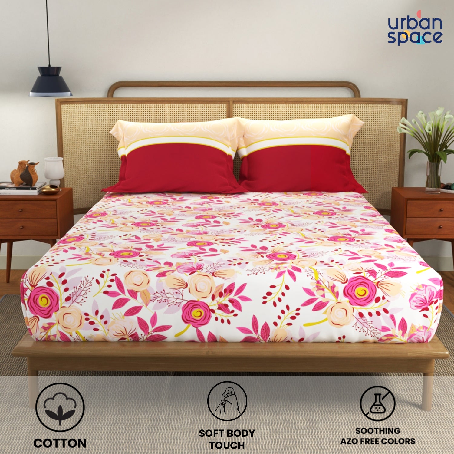 Divine Collection - 144 TC 100%  Cotton Double Bedsheet with 2 Pillow Covers, Earth Pink