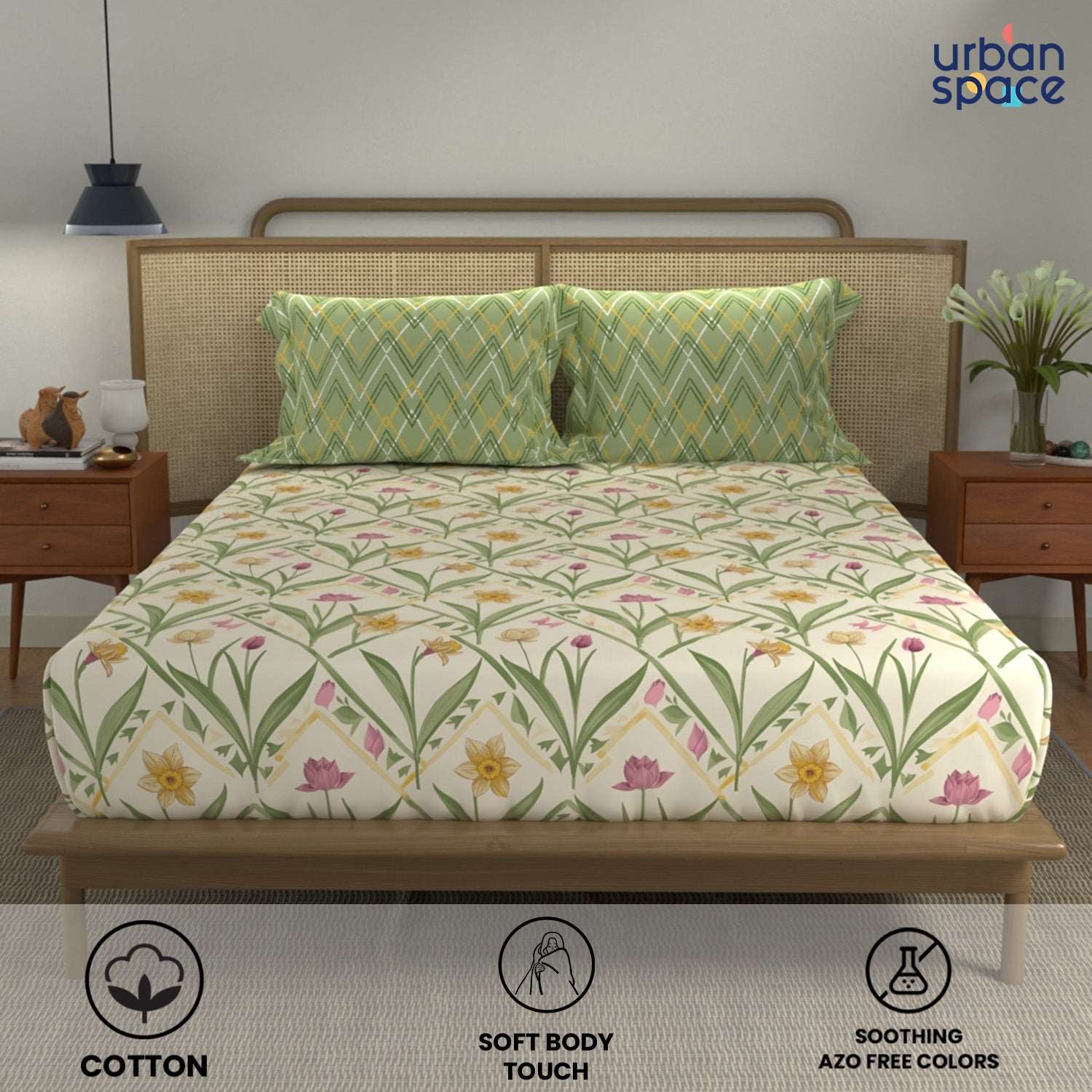 Divine - 100%  Cotton Double Bedsheet with 2 Pillow Covers - Spring Sage Green