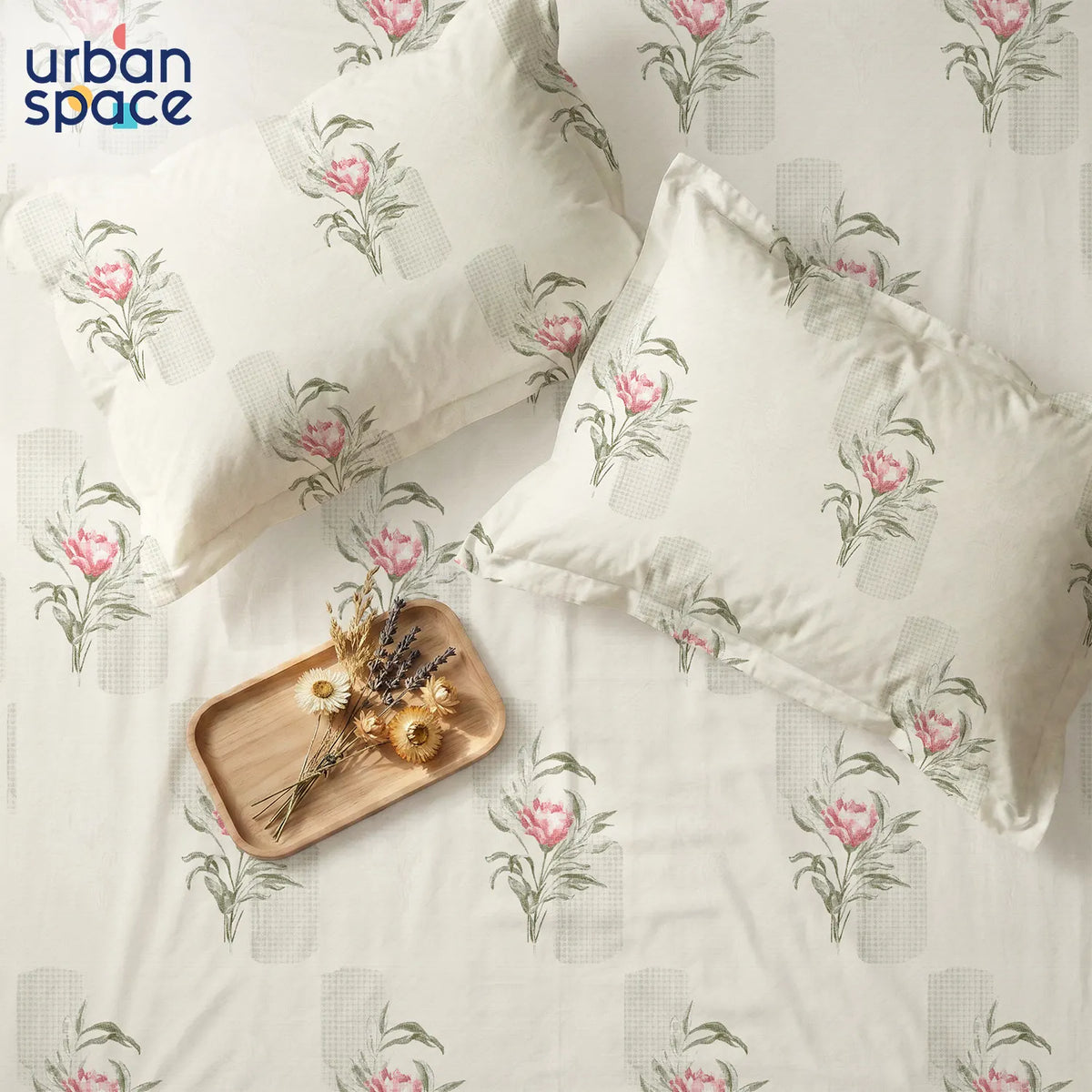 220 TC Cotton Percale Bedsheet with Pillow Covers - Winter Breeze Buttercream