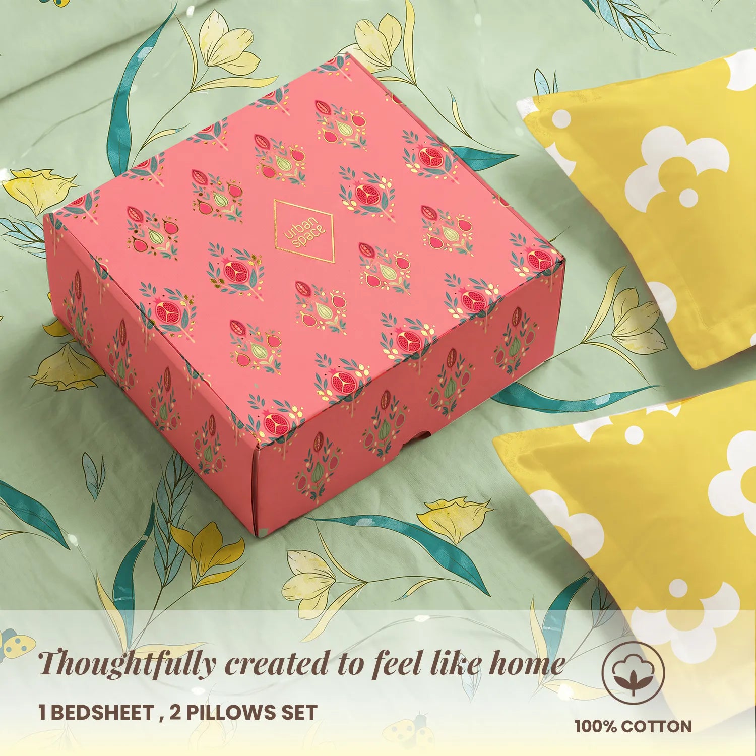 144 TC 100% Cotton Bedsheet Set in Gift Box - Sprinkle Yellow