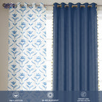 Cotton Curtains Combo, Set of 3 curtains, 60-65% Room Darkening Curtain - Water Lily - Blue & Aura Indigo image