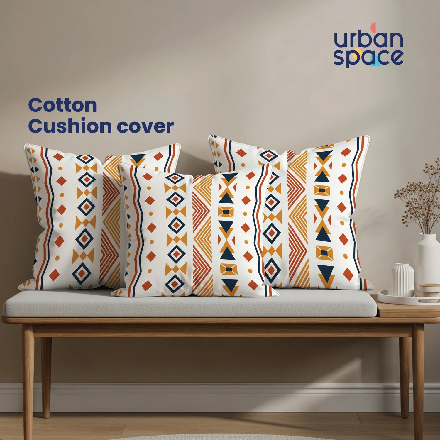 Cotton Cushion Covers, throw pillows for couch- Boho Multi Orange