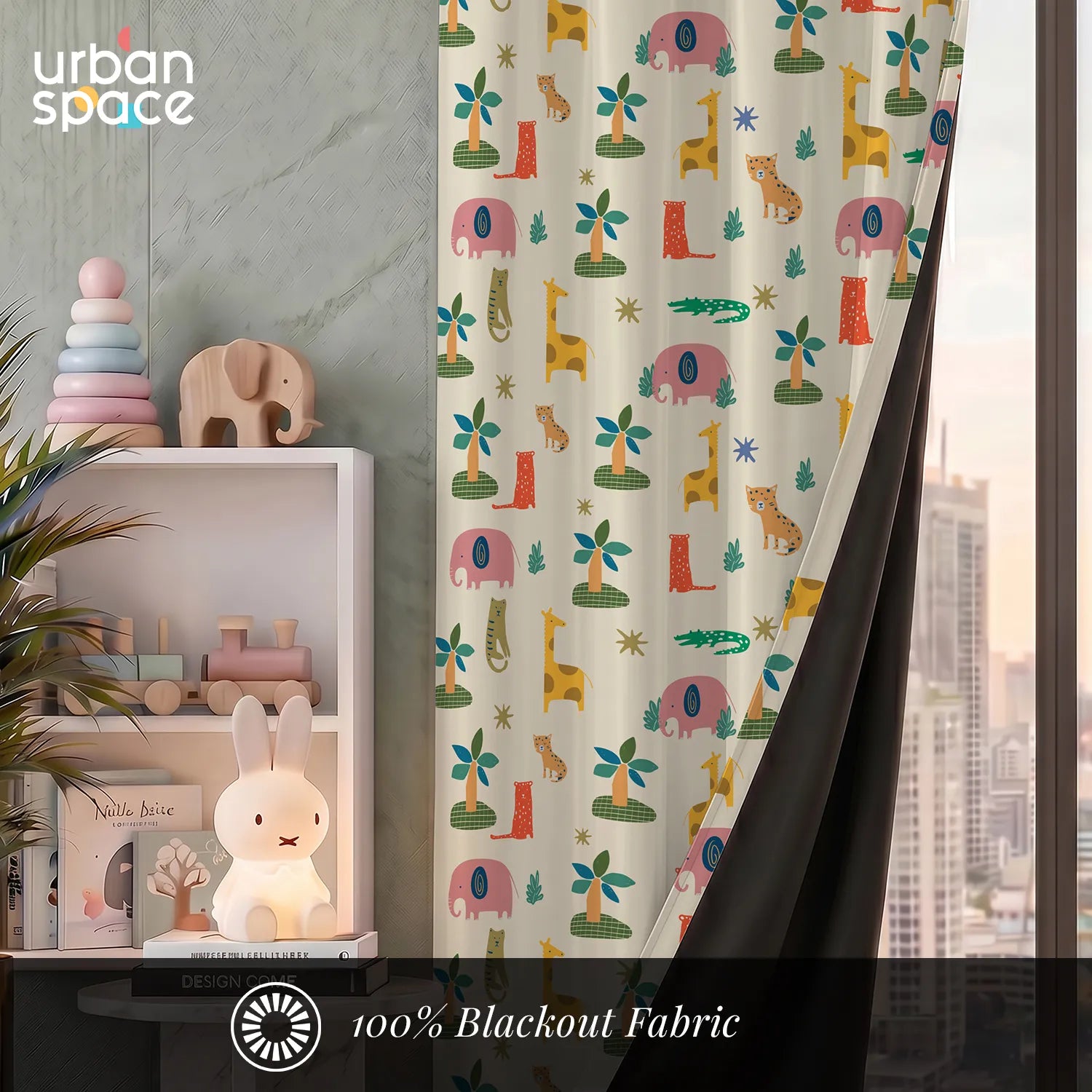 Blackout Curtains, Digital Printed Curtains, Pack of 1 Curtains - Jungle Safari Buttercream