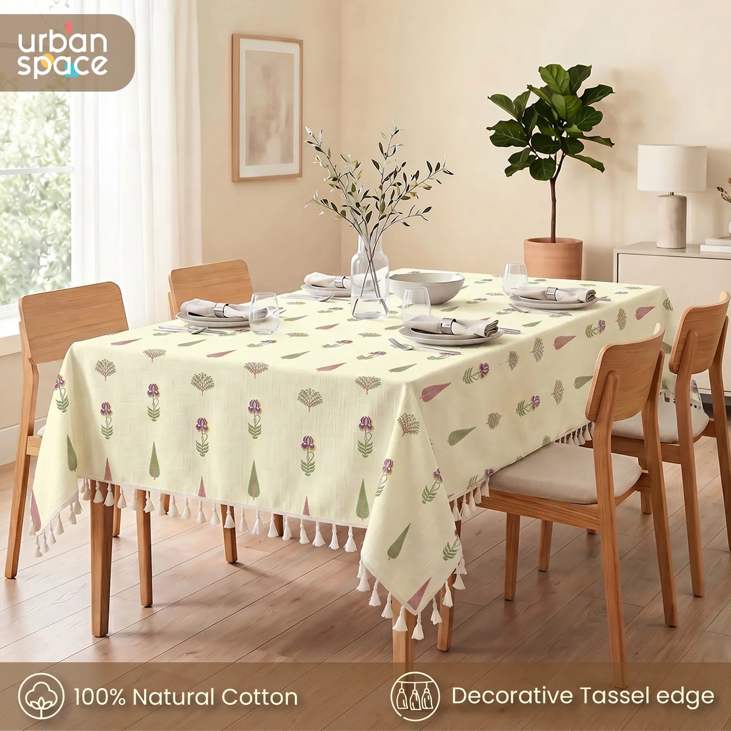 100% Cotton Table cloth/ table cover for 4 or 6 seater Dining / Centre Table - Orchard Sage Green