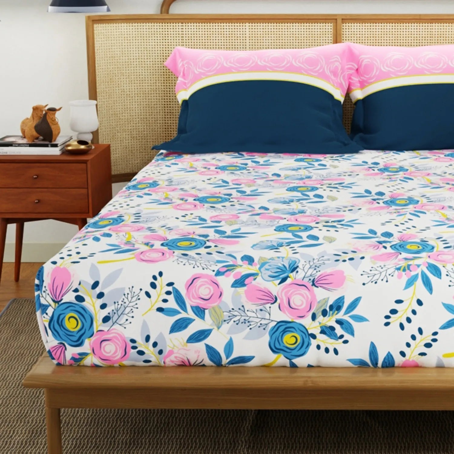 Divine Collection - Cotton Bedsheet With 2 Pillow Covers, Earth Blue