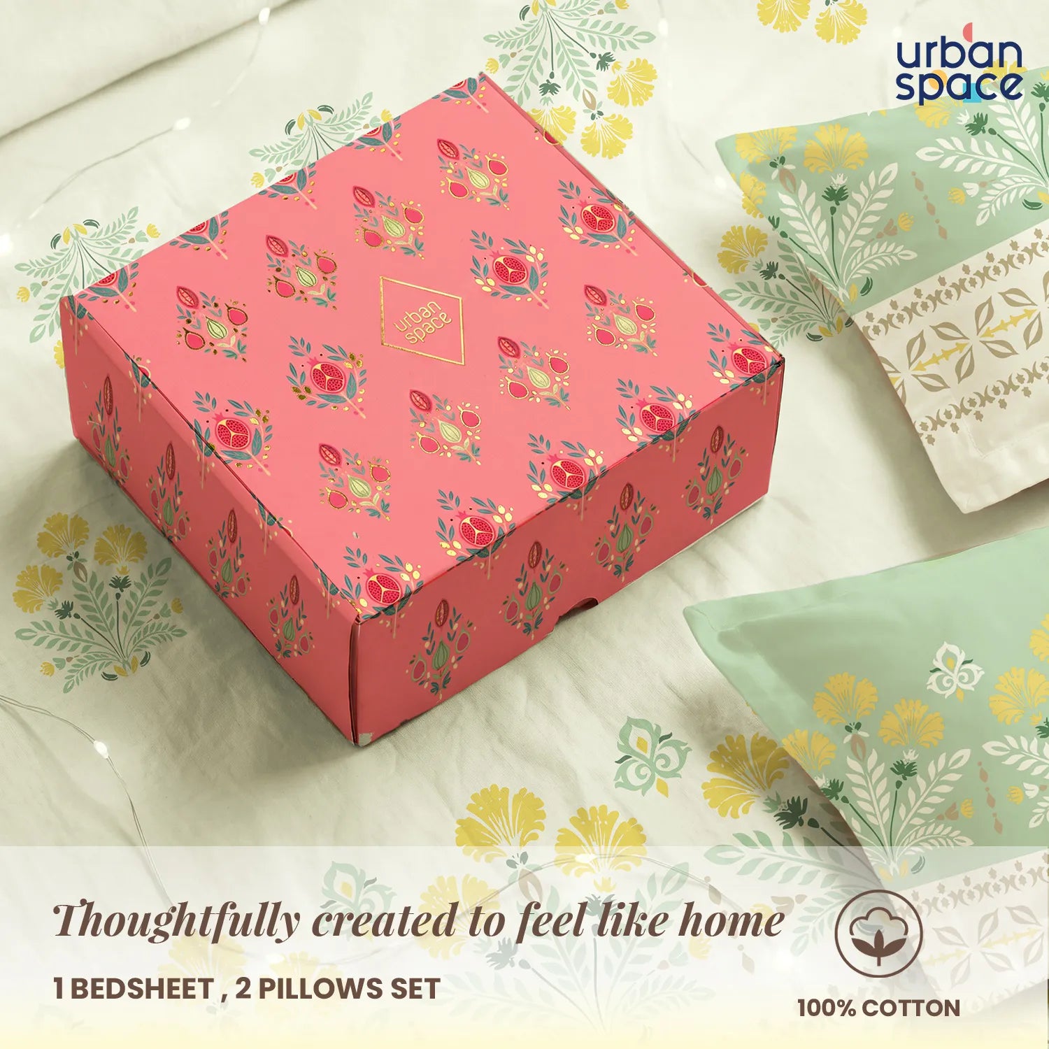 Serene 200 TC 100% Cotton Bedsheet with Pillow Covers in Giftbox - Malhaar Sage Green