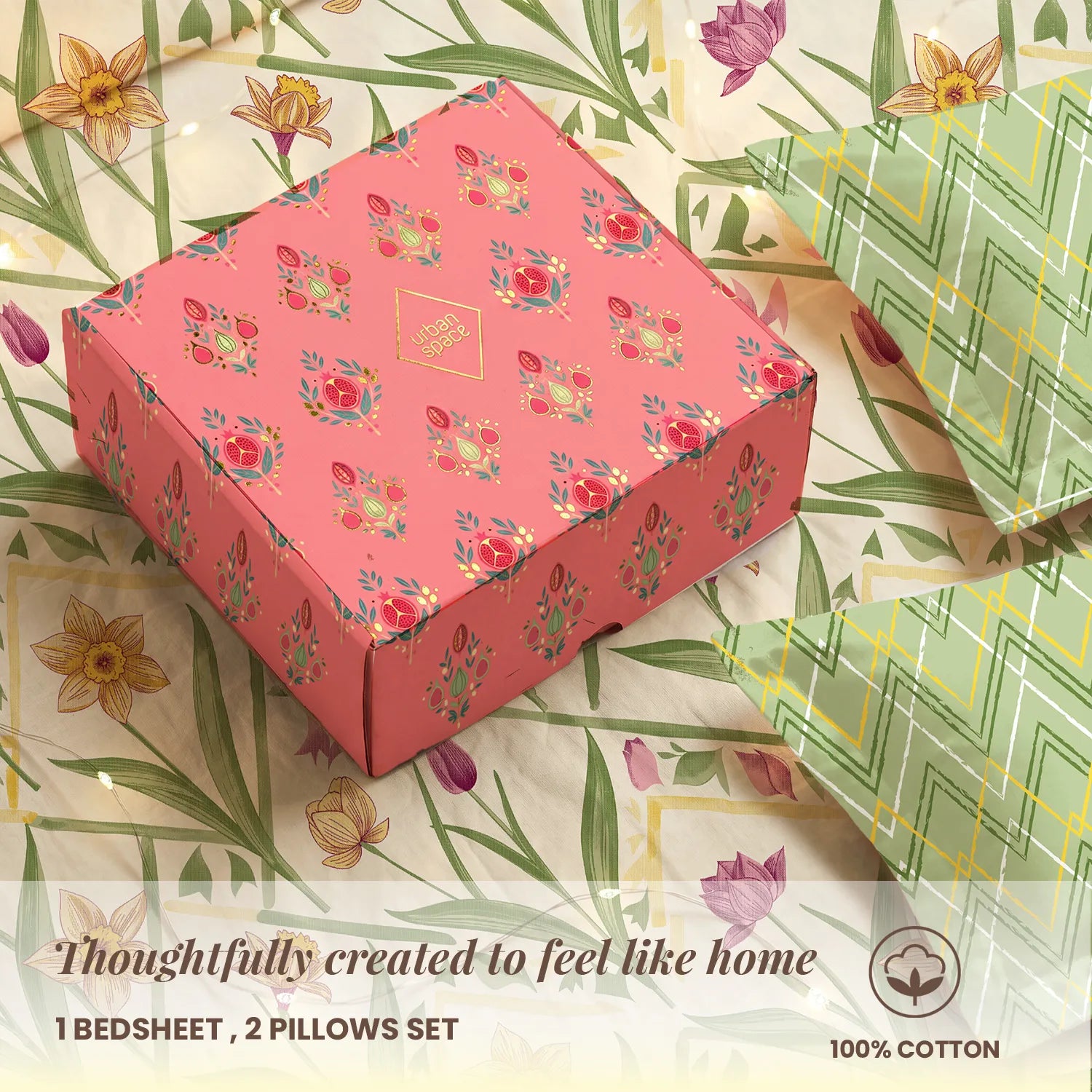 144 TC 100% Cotton Bedsheet Set in Gift Box - Spring Sage Green