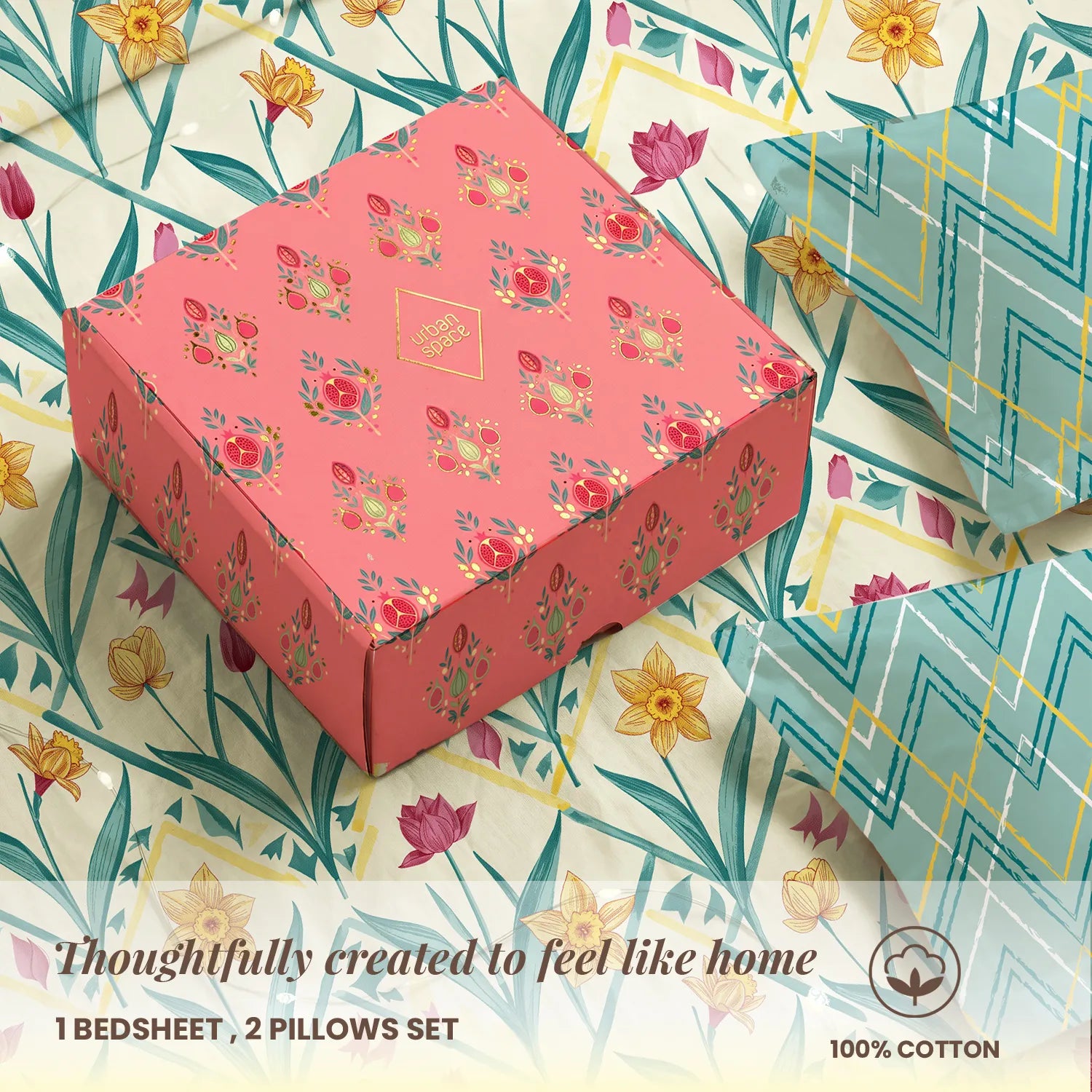 144 TC 100% Cotton Bedsheet Set in Gift Box - Spring Turquoise