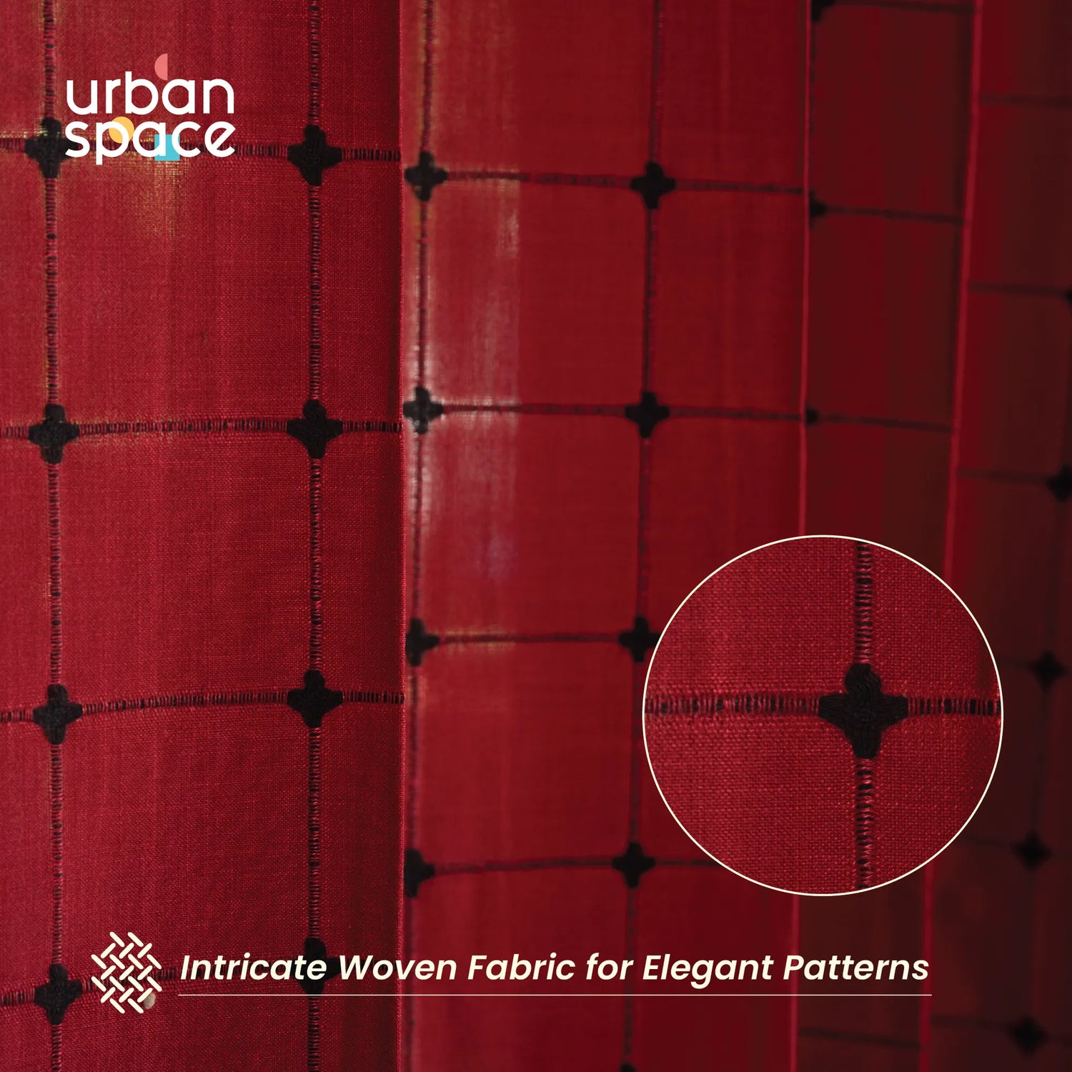 Pixel Checks Maroon Embroidered Curtains - Pack of 2