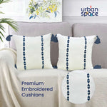 Embroidered Cotton Cushion Cover, for Sofa, Bedroom, Living Room - Set of 2 - Vintage Braid Indigo