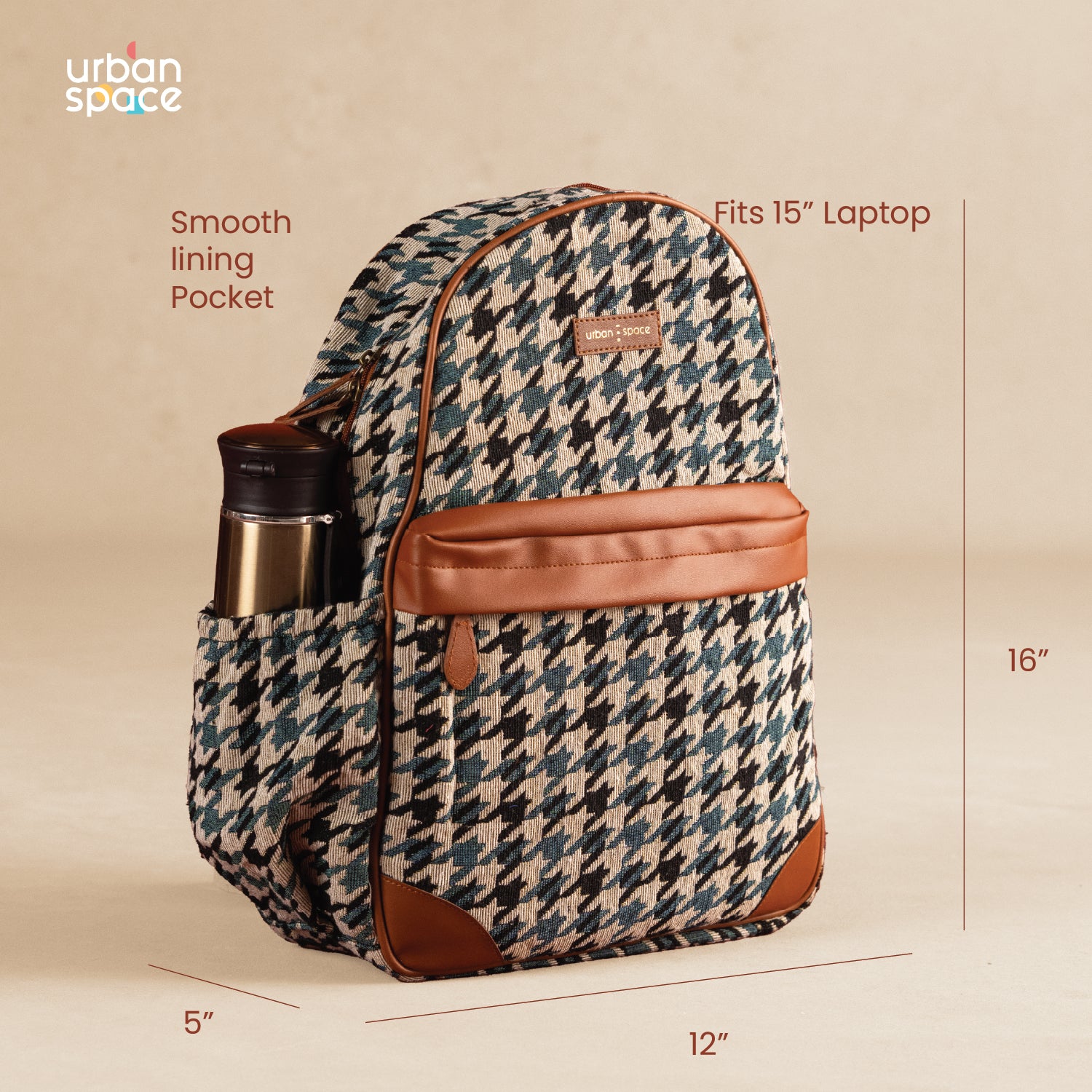 The GoNomad - Canvas Daily Commute Backpack, Houndstooth Green-Black