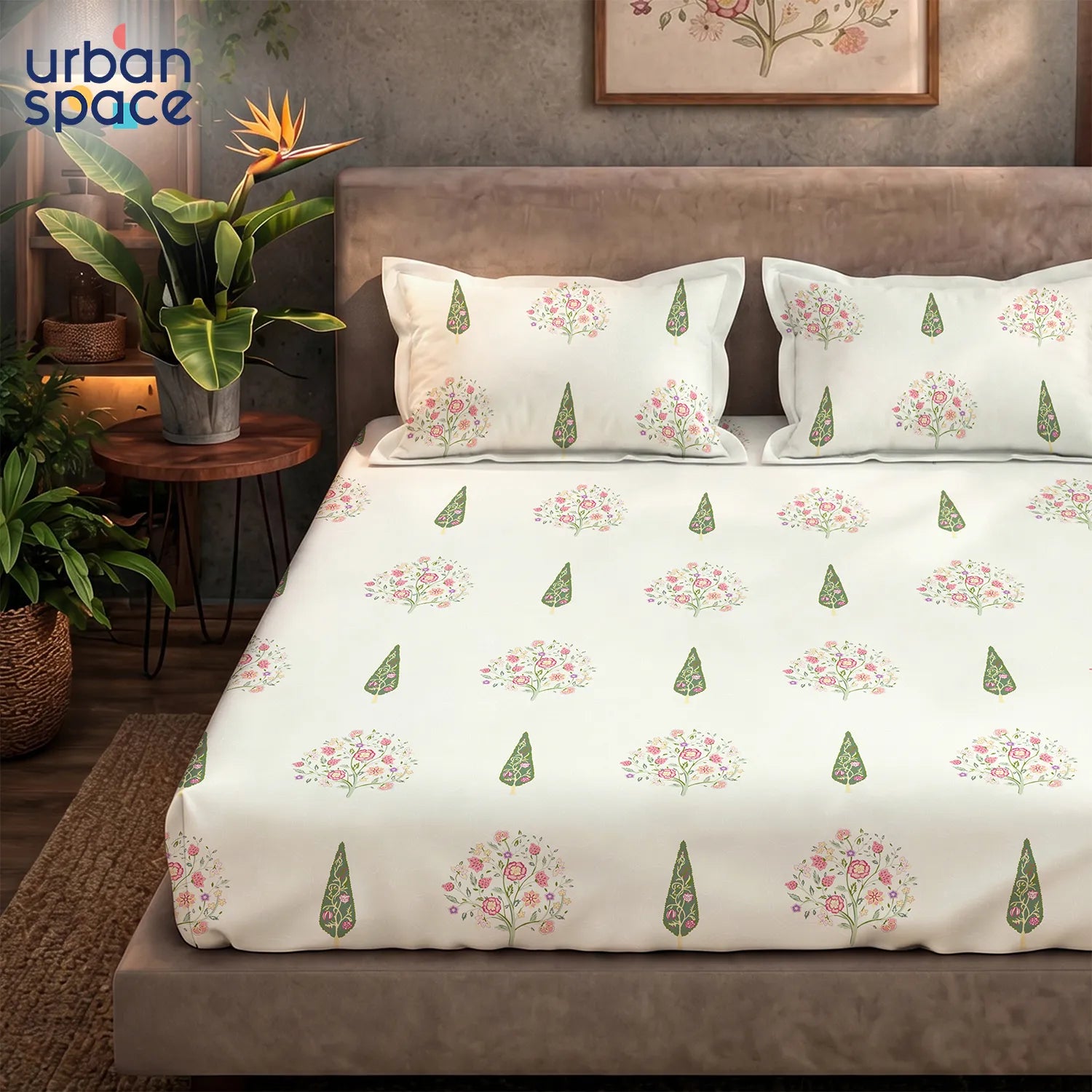 Serene 200 TC 100% Cotton Bedsheet with Pillow Covers - Kings Bloom