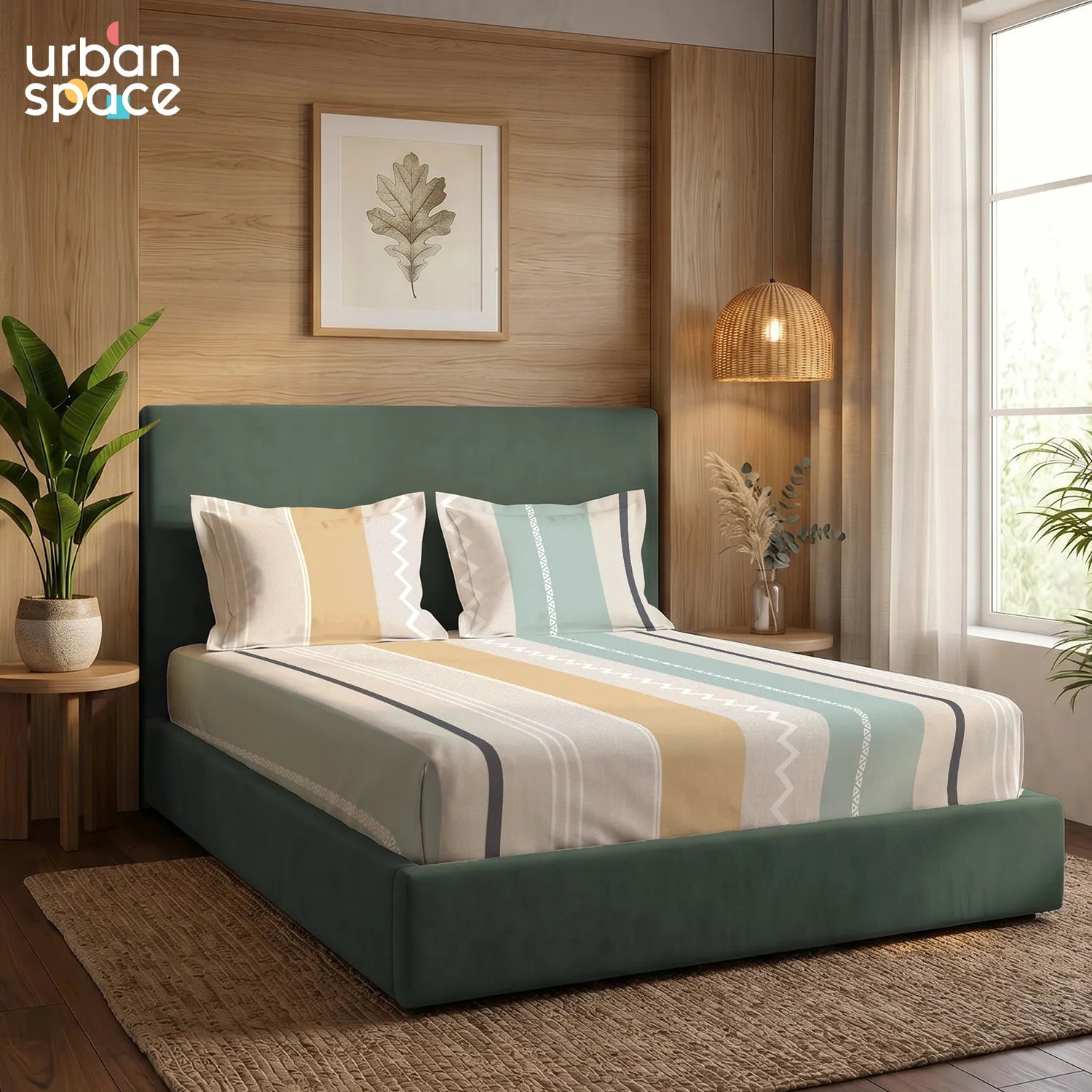 200 TC Glaced Cotton Microfiber Bedsheet with Pillow Covers - River Bands