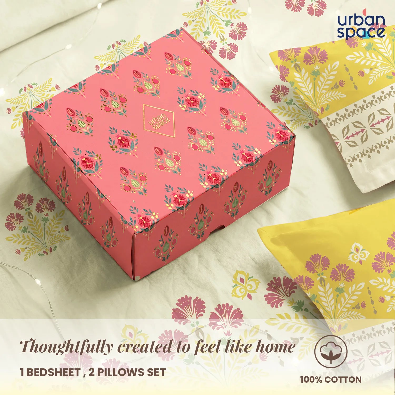 Serene 200 TC 100% Cotton Bedsheet with Pillow Covers in Giftbox - Malhaar Dusty Yellow