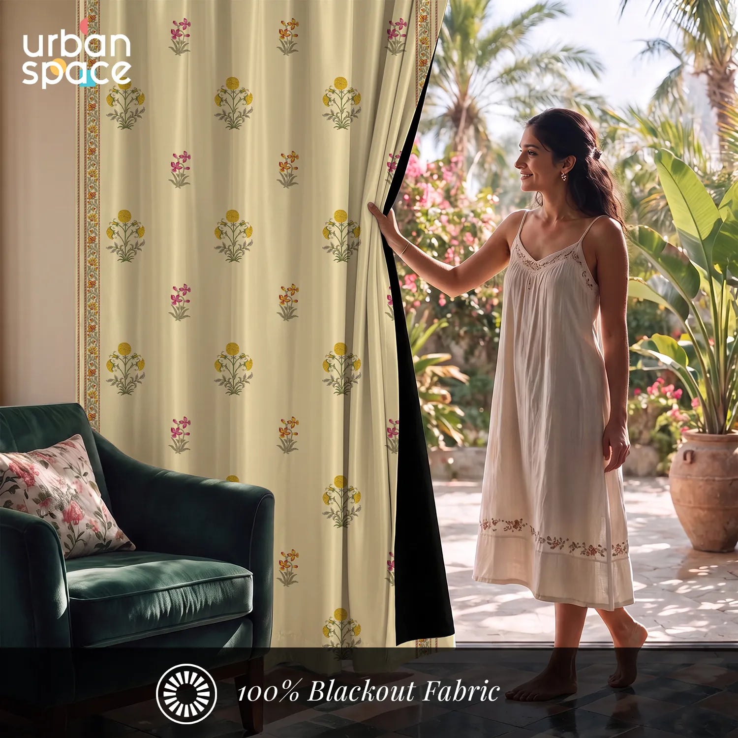 Digital Printed 100% Blackout Curtains, Pack of 2 Curtains - Ira