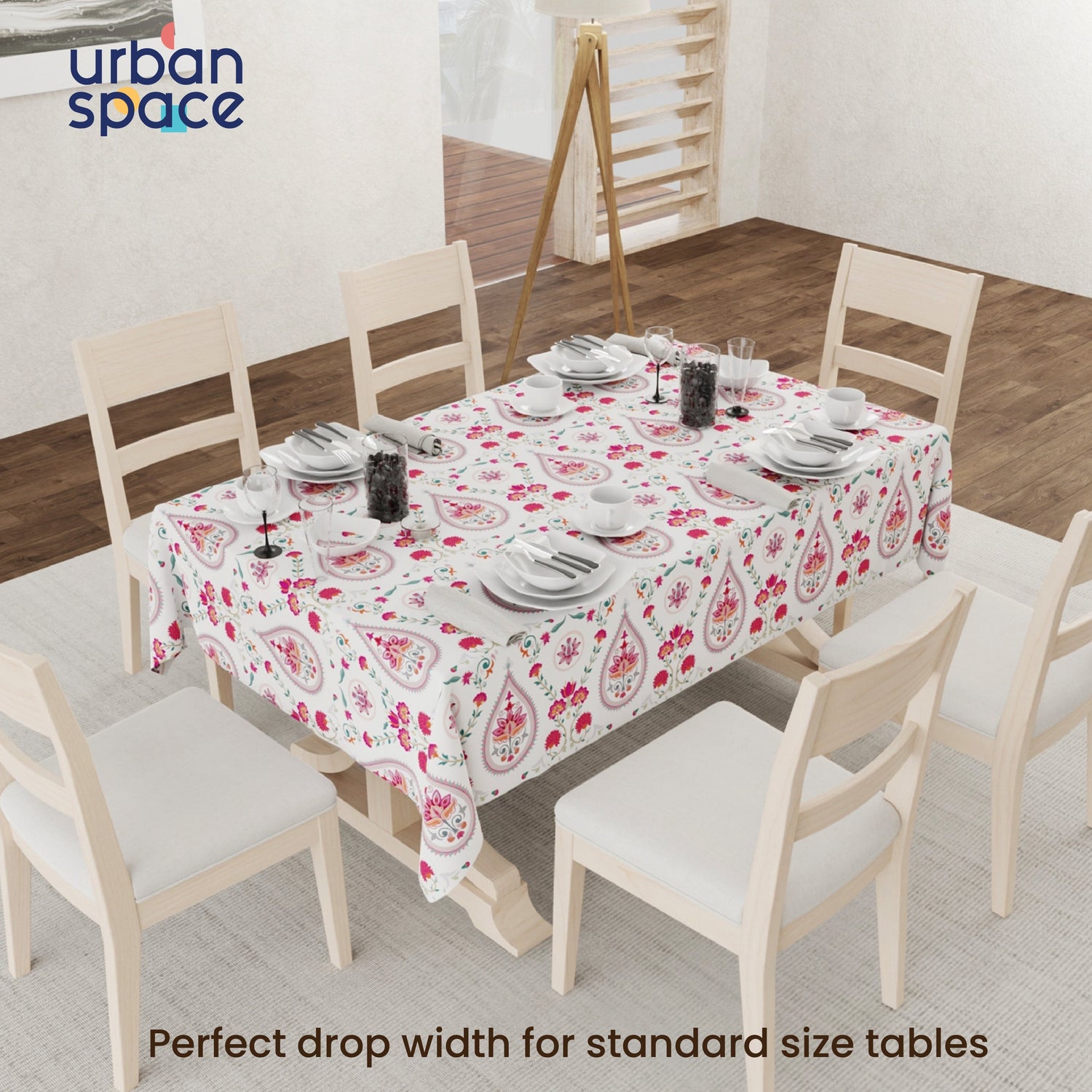Digital Printed Table Cover - Water Resistant, Full Size Table Cloth - Persian Courtyard Pink