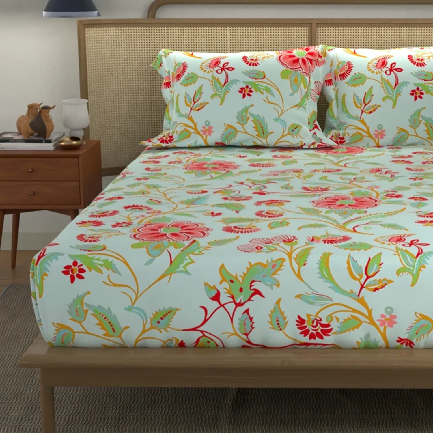 Divine Collection - Cotton Bedsheet With 2 Pillow Covers, Monsoon Skyblue