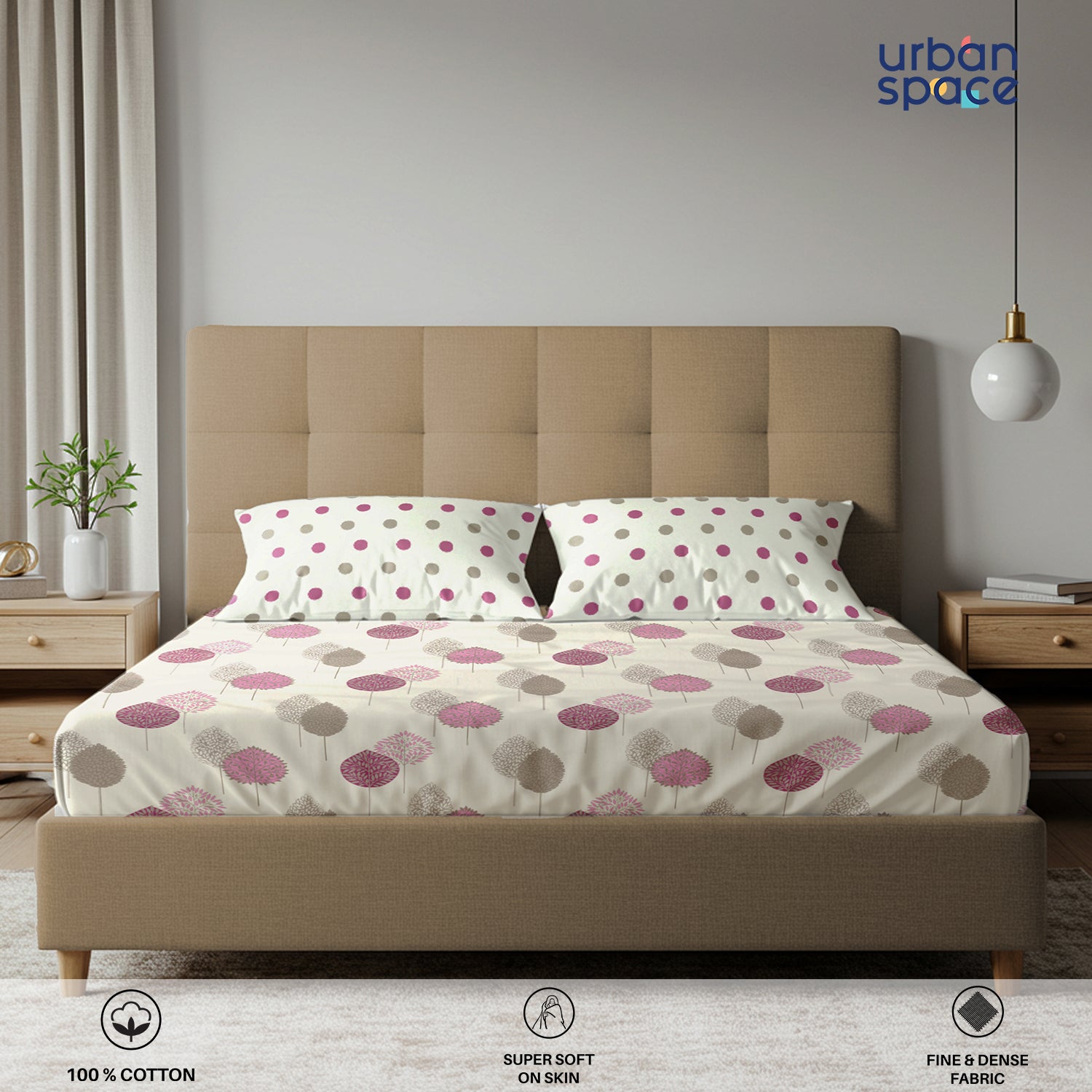 Fitted King Size Cotton Bedsheet - Drops Pink