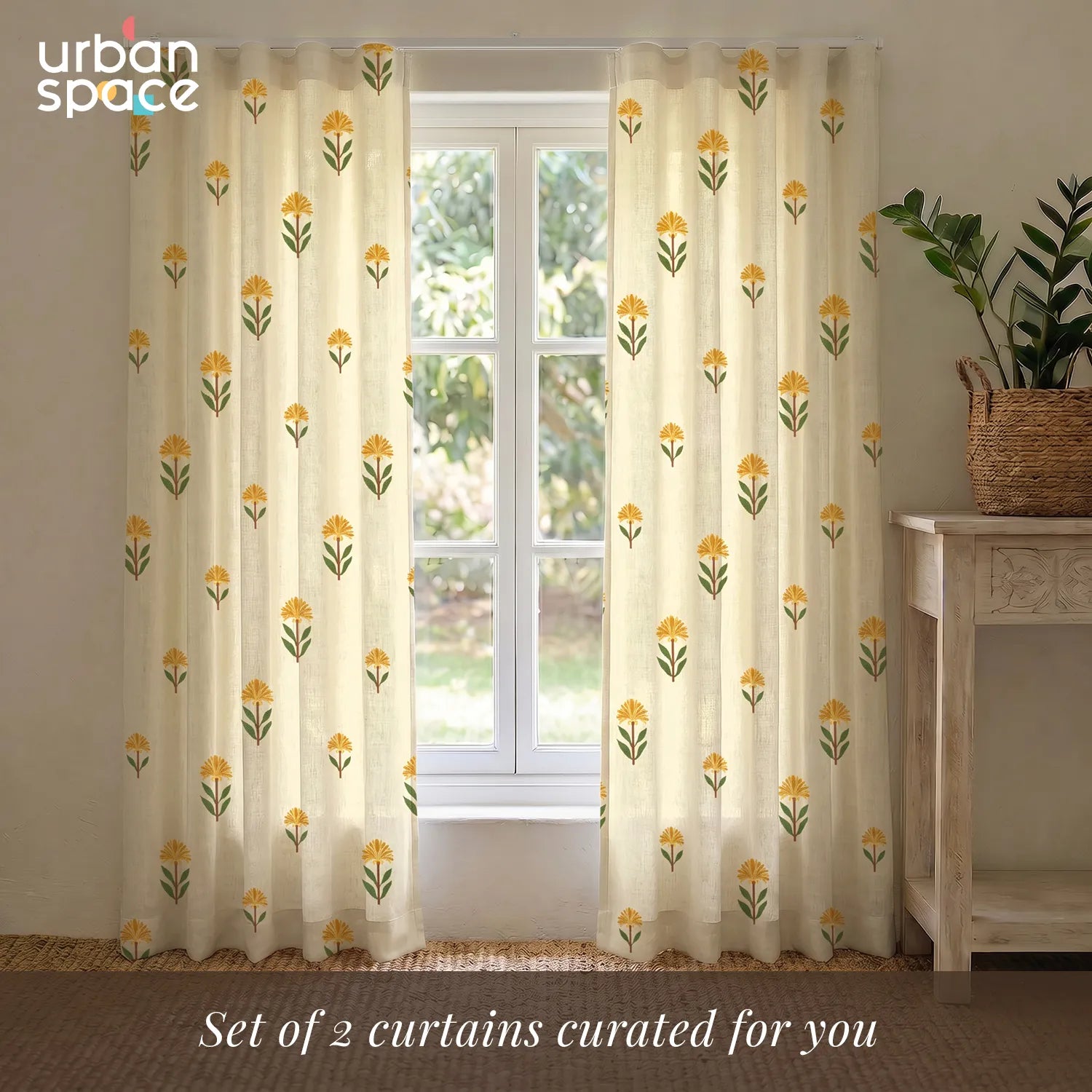 100% Cotton Curtains for Living Room, Bedroom curtains with Track Channel - Pack of 2 curtains, Aster Yellow