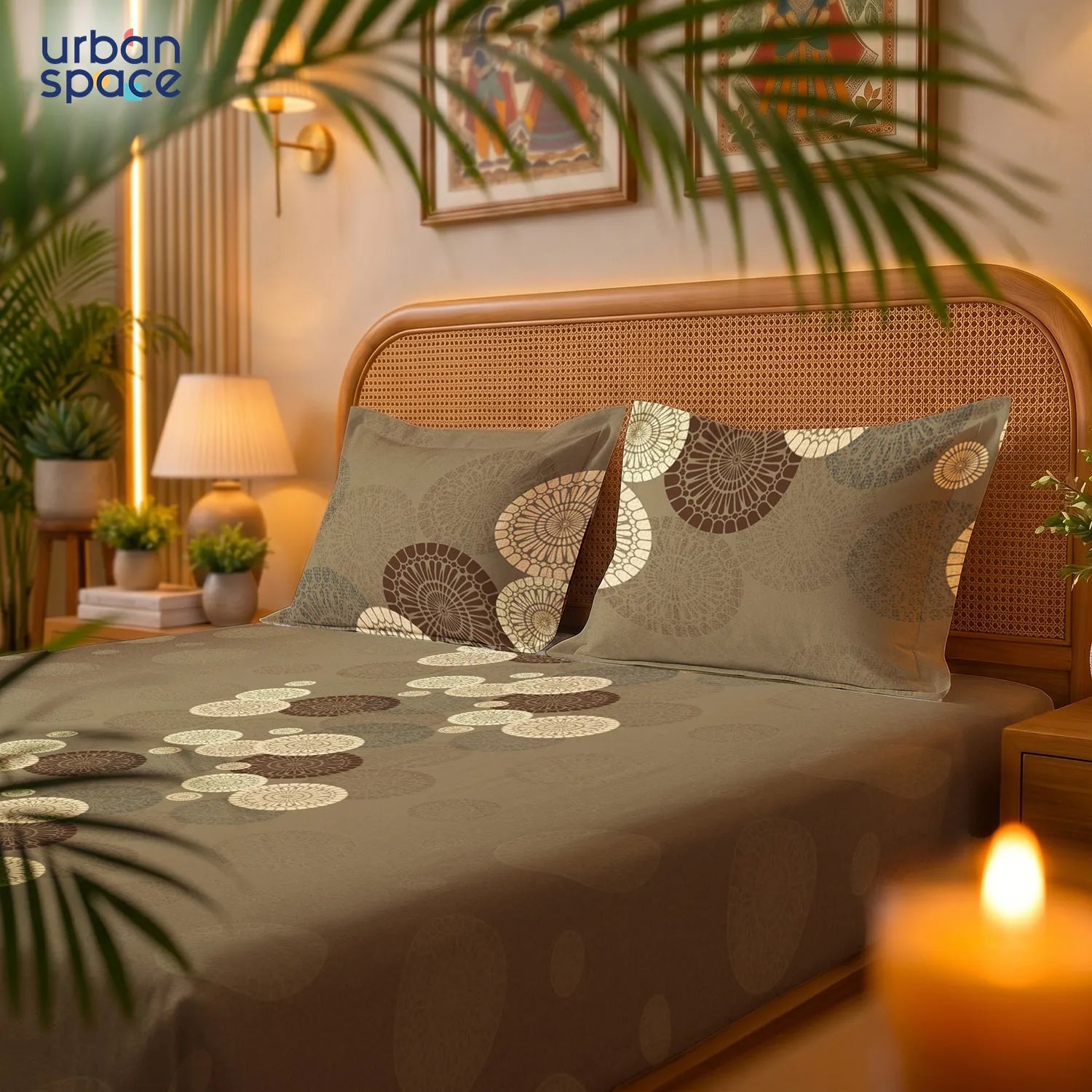 Serene 200 TC 100% Cotton Bedsheet with Pillow Covers - Moonstone Moss Brown