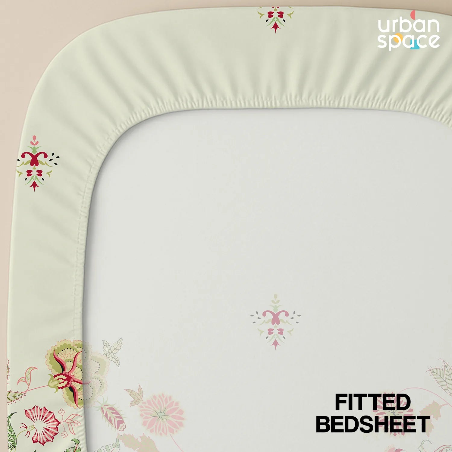 Fitted King Size Cotton Bedsheet - Vine Gardens Peach Pink