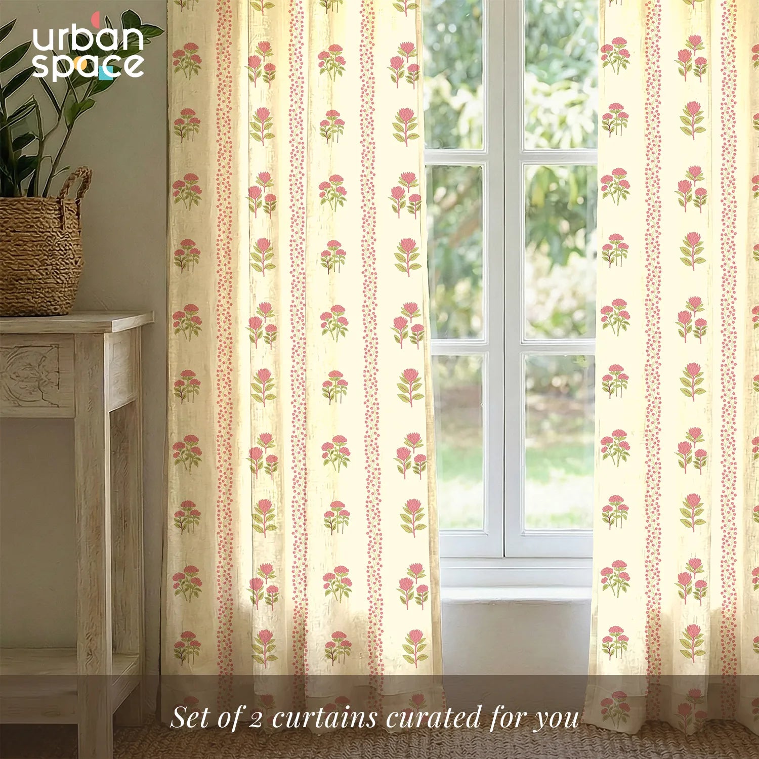 100% Cotton Curtains for Living Room, Bedroom curtains - Pack of 2 curtains, Grove Pink
