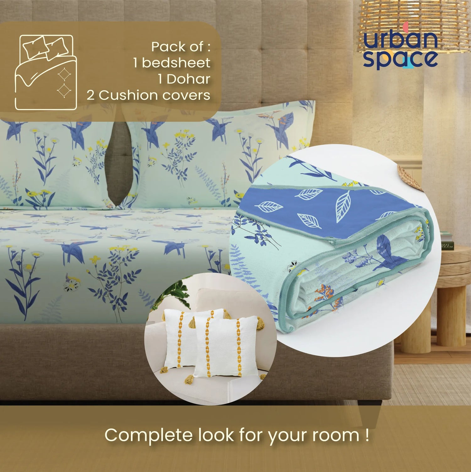 6 Pc Cotton Bedding Set in Gift Box, Whisper Blue