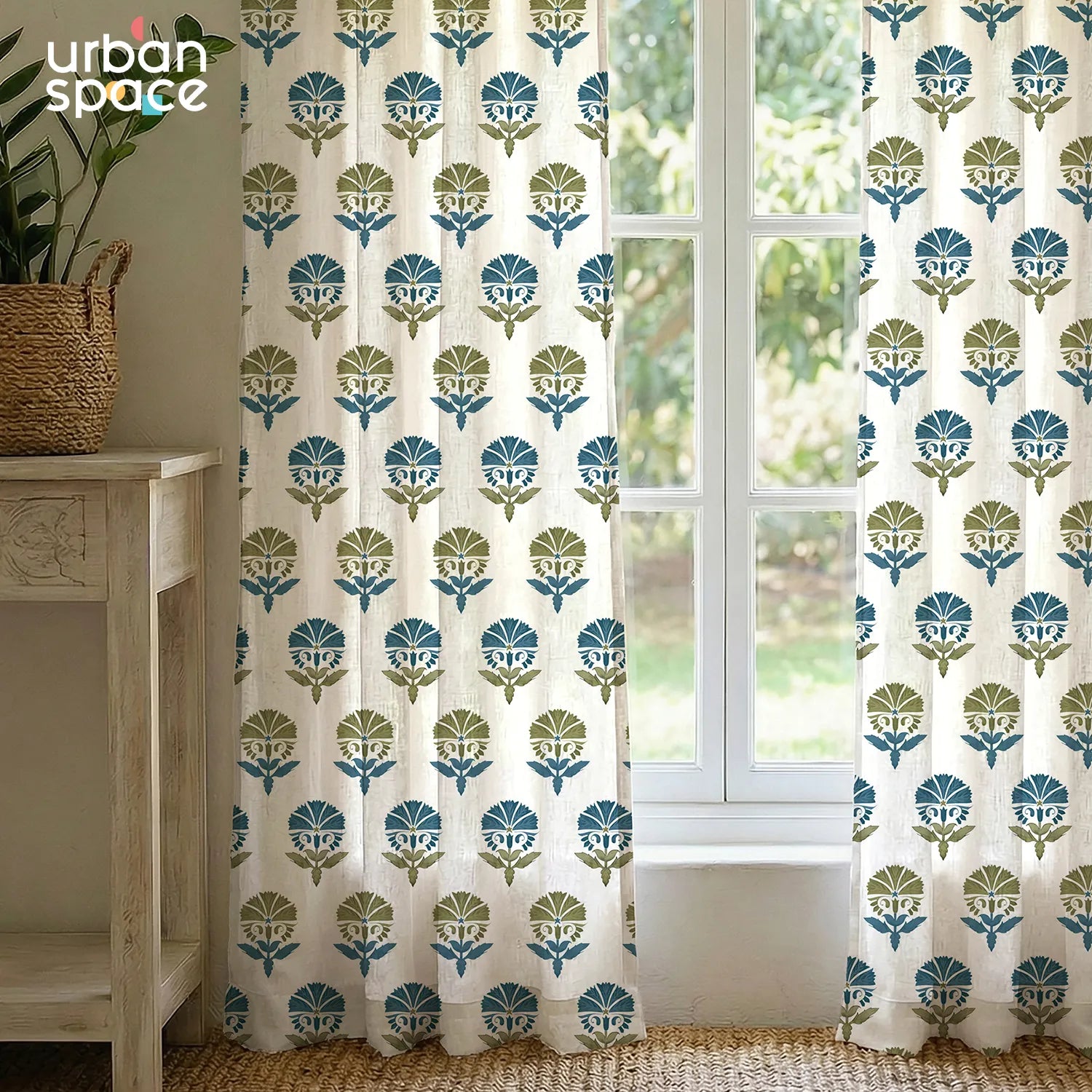 100% Cotton Curtains for Living Room, Bedroom curtains - Pack of 2 curtains, Owl Orchids - Blues