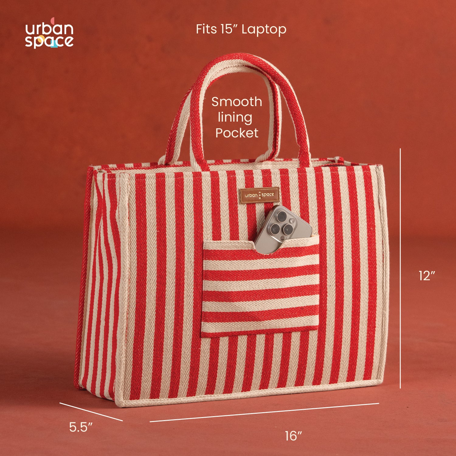 The Trove - Natural Canvas Multipurpose Office Bag for Women, Red Stripes