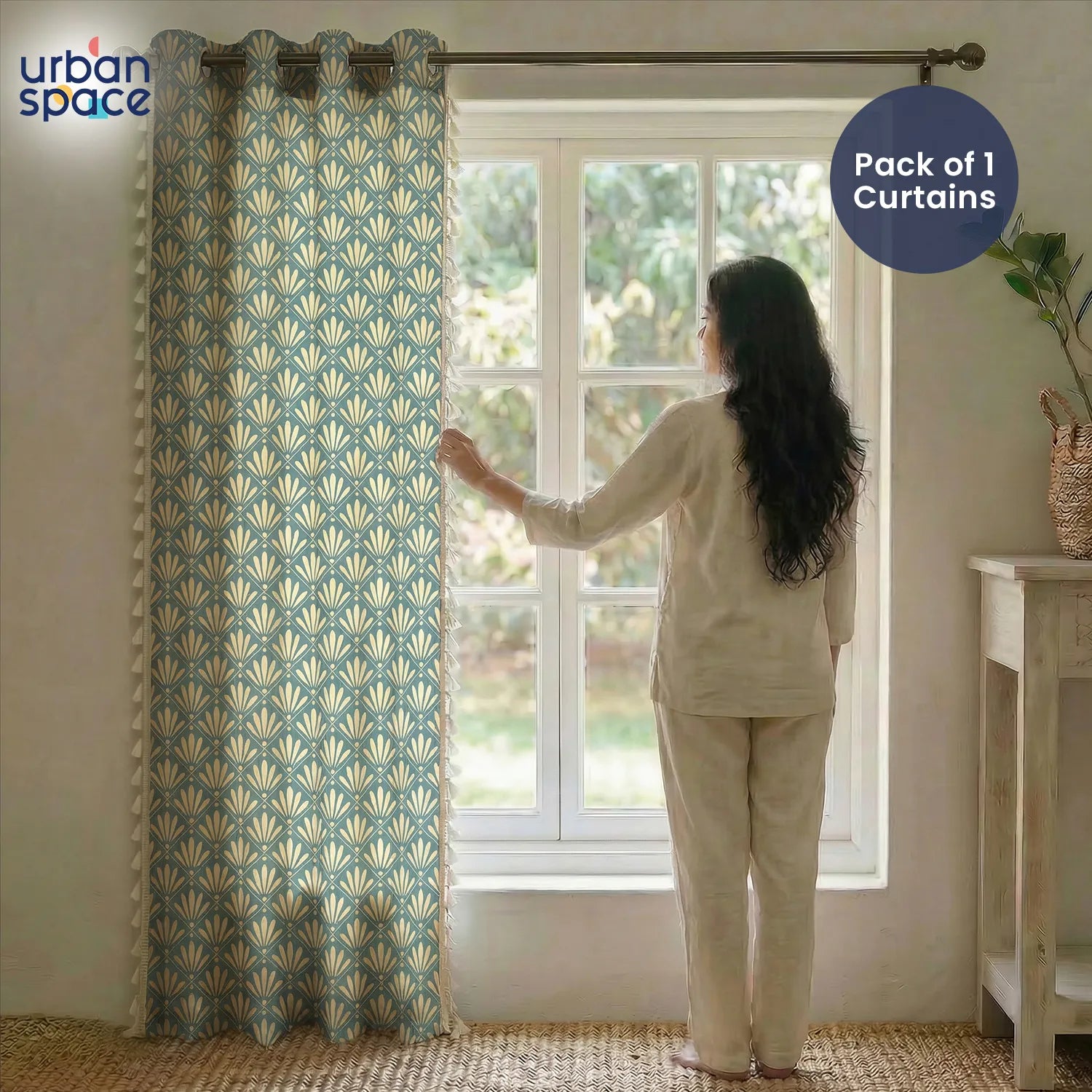 Premium 100% Cotton Curtain for Window & Curtains for Door - Pack of 1 Curtain, Amaya Dusty Blue