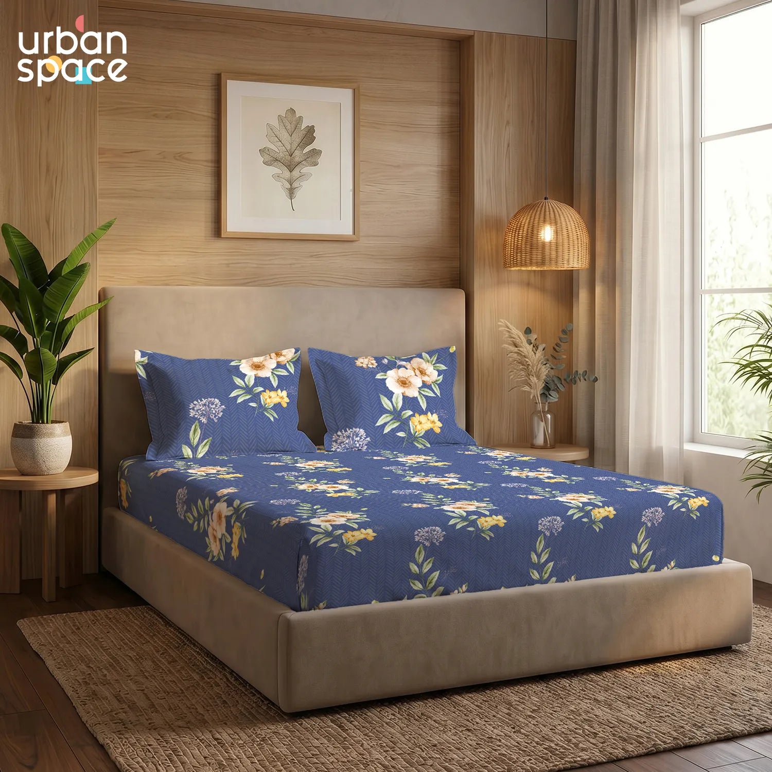 200 TC Glaced Cotton Microfiber Bedsheet with Pillow Covers - Twilight Bloom