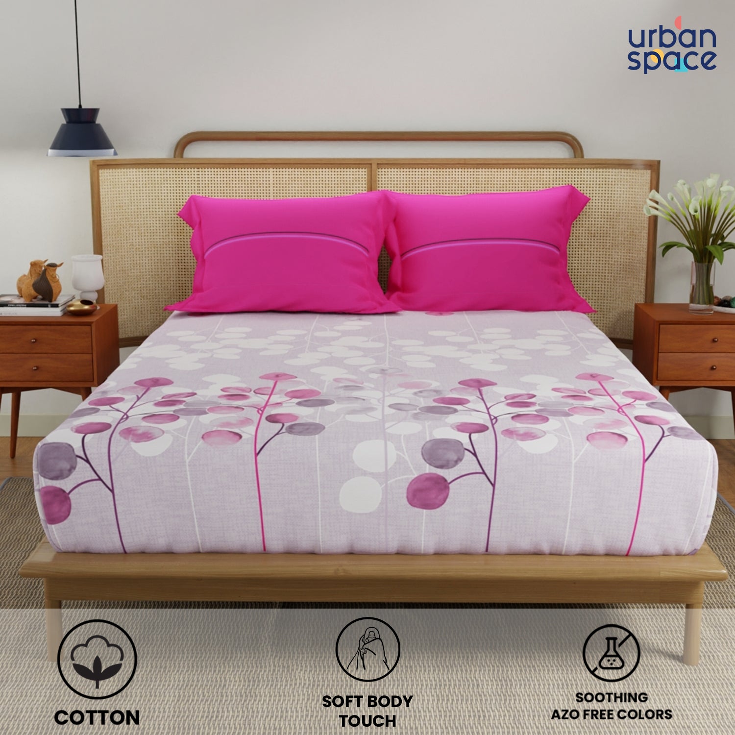 Divine Collection - 144 TC 100%  Cotton Double Bedsheet with 2 Pillow Covers, Mars Purple