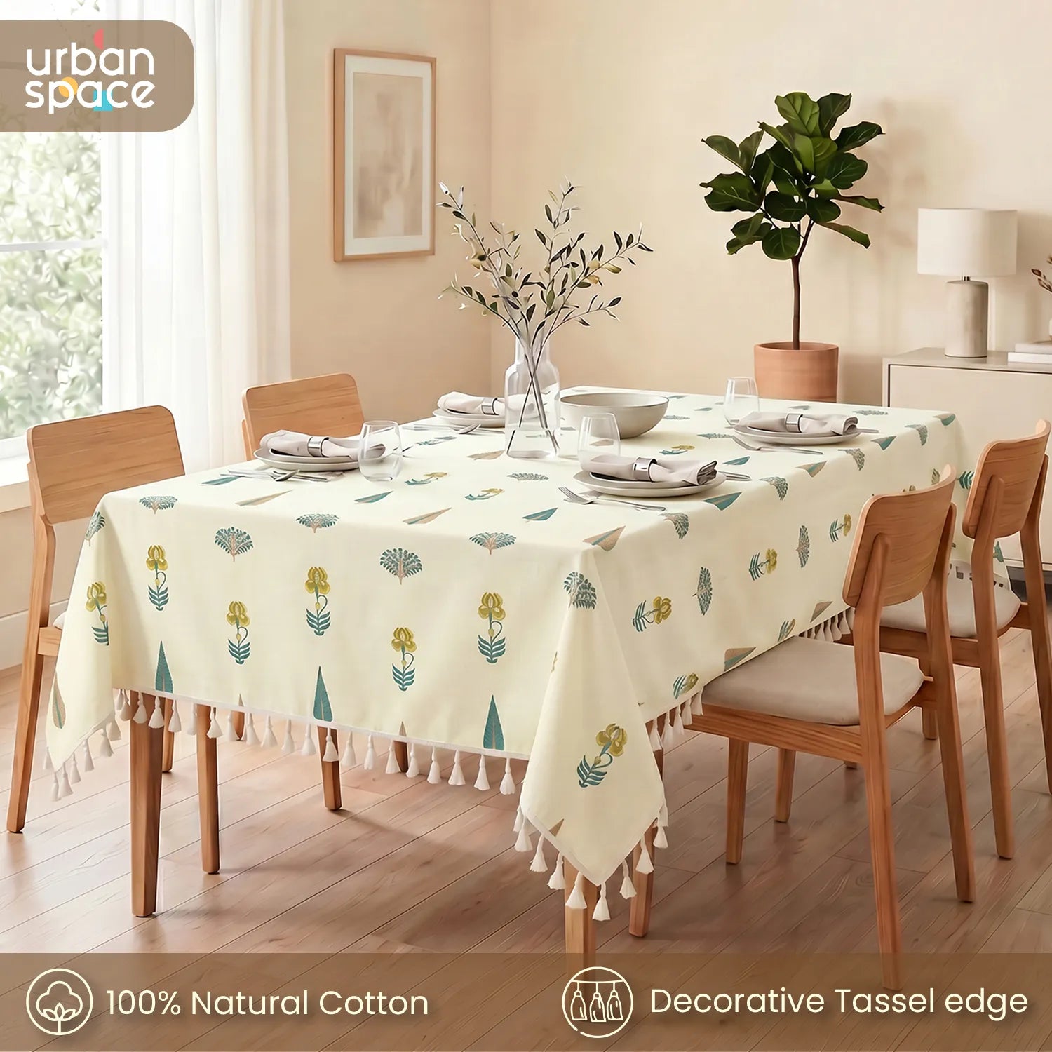 100% Cotton Table cloth/ table cover for 4 or 6 seater Dining / Centre Table - Orchard Dark Teal
