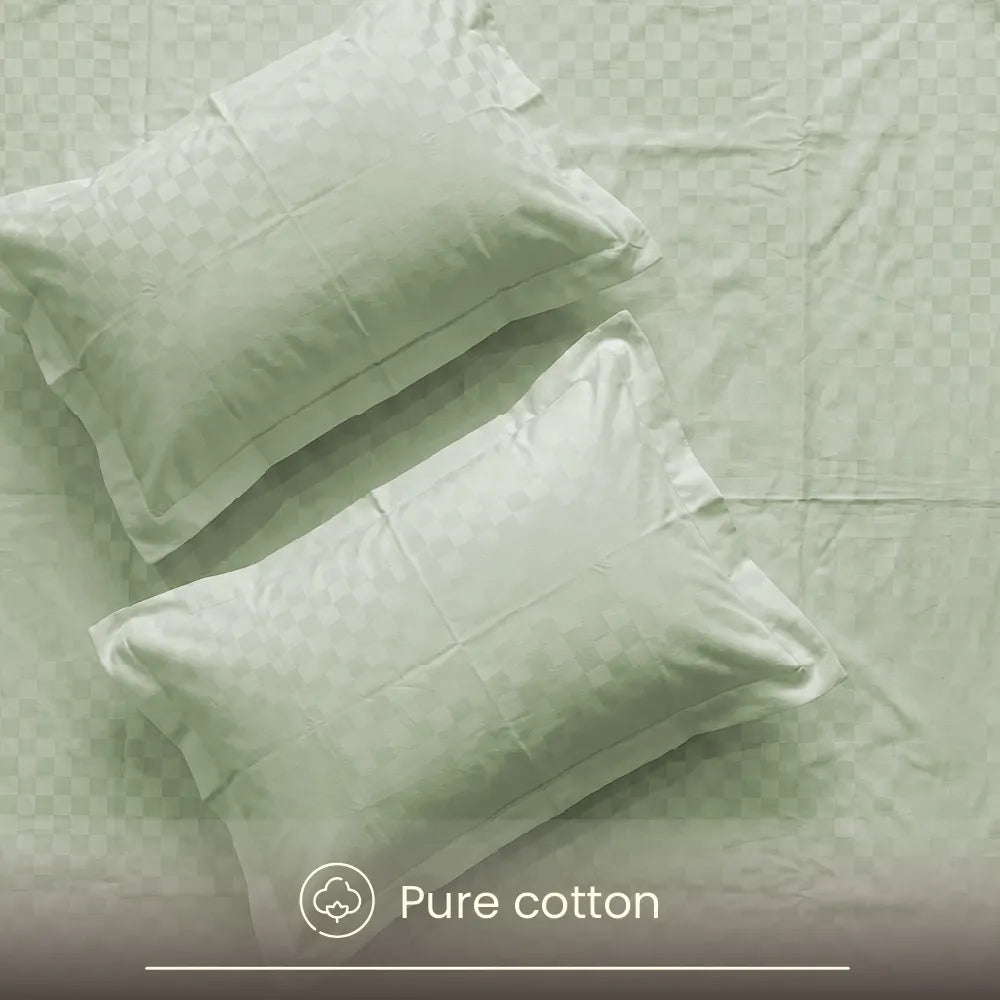 300 TC Super Soft King Bedsheet, Self Woven Cubes Design - Tea Green Cubes