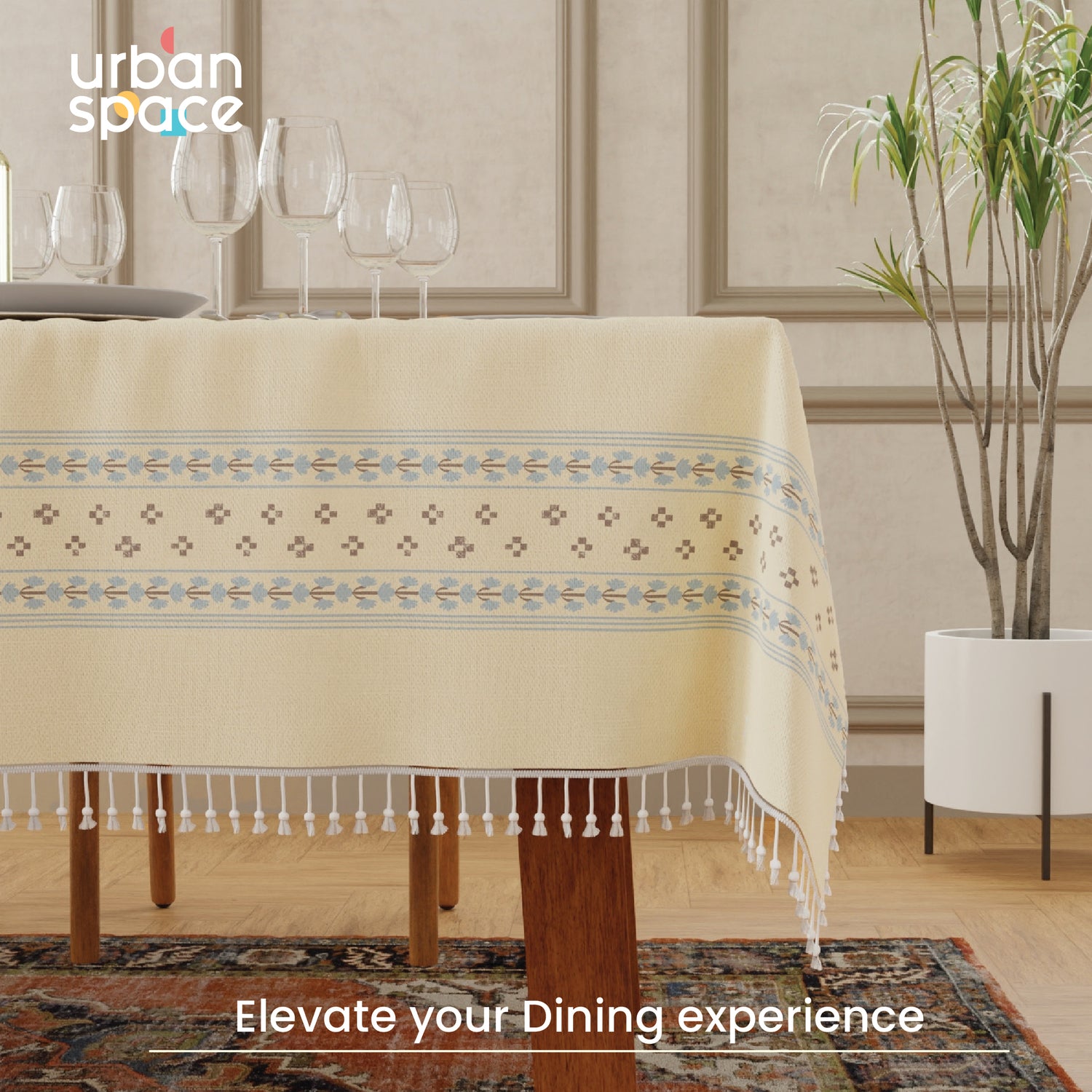 Sicilia Anti Skid & Water resistant Linen textured Premium table cover for dining table - Silkleaf Cream